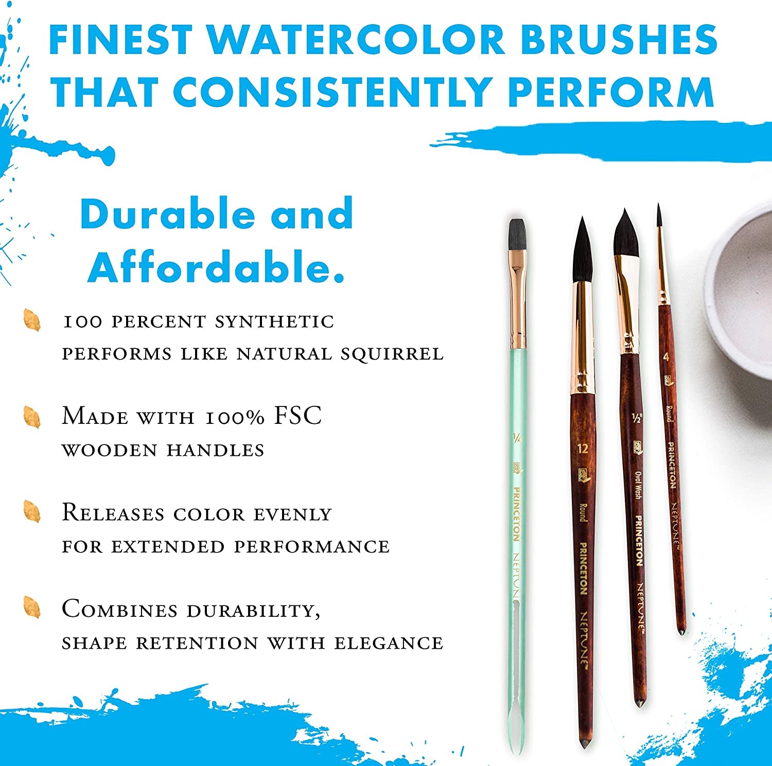 Artist Brush Neptune, Brushes for Watercolor Series 4750, Dagger Synthetic Squirrel, Size 25
