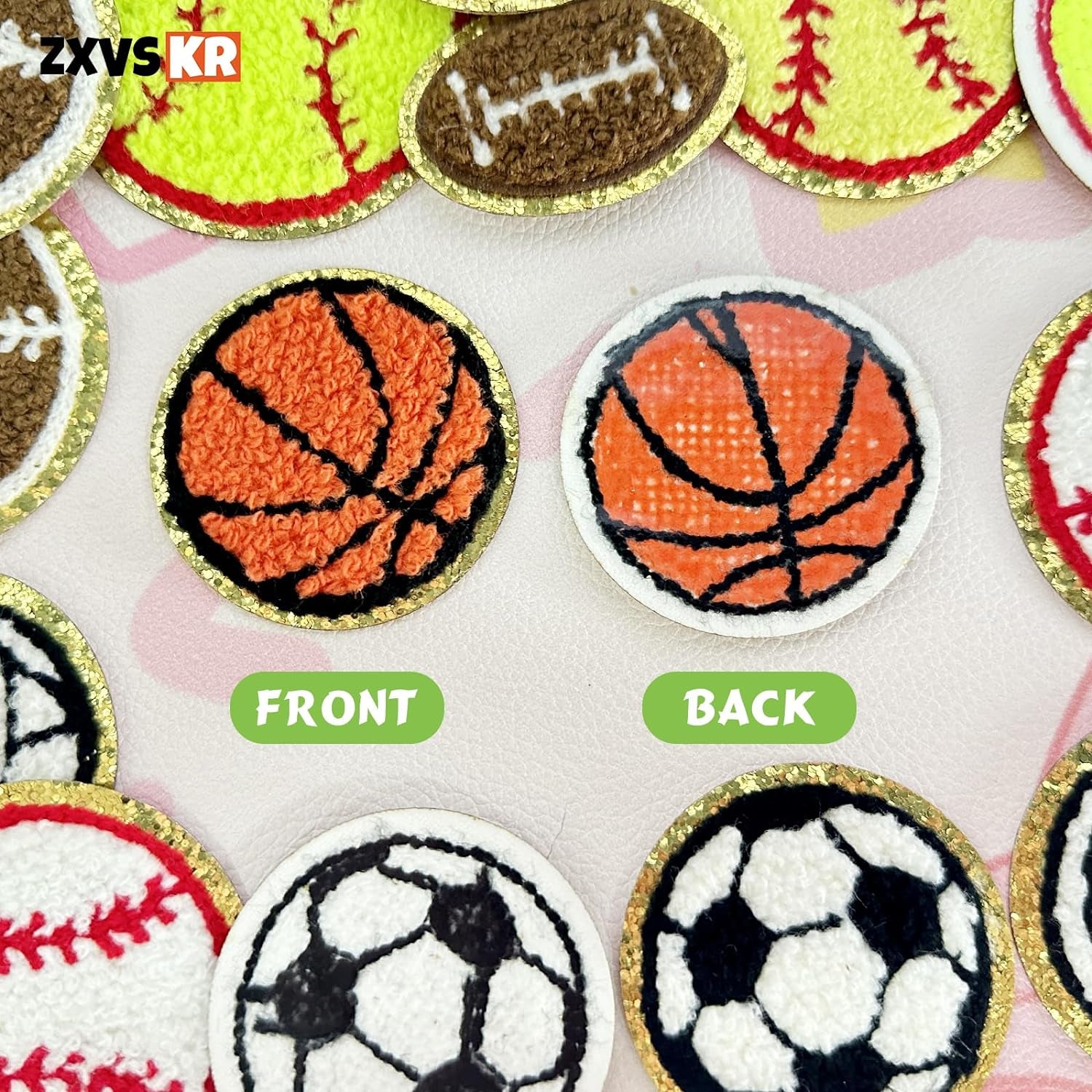 16Pcs Sports Themed Patch, Chenille Patches Gold Edges Basketball Soccer Baseball Football Volleyball Iron on Patch for Bags Hat DIY Clothing Repair