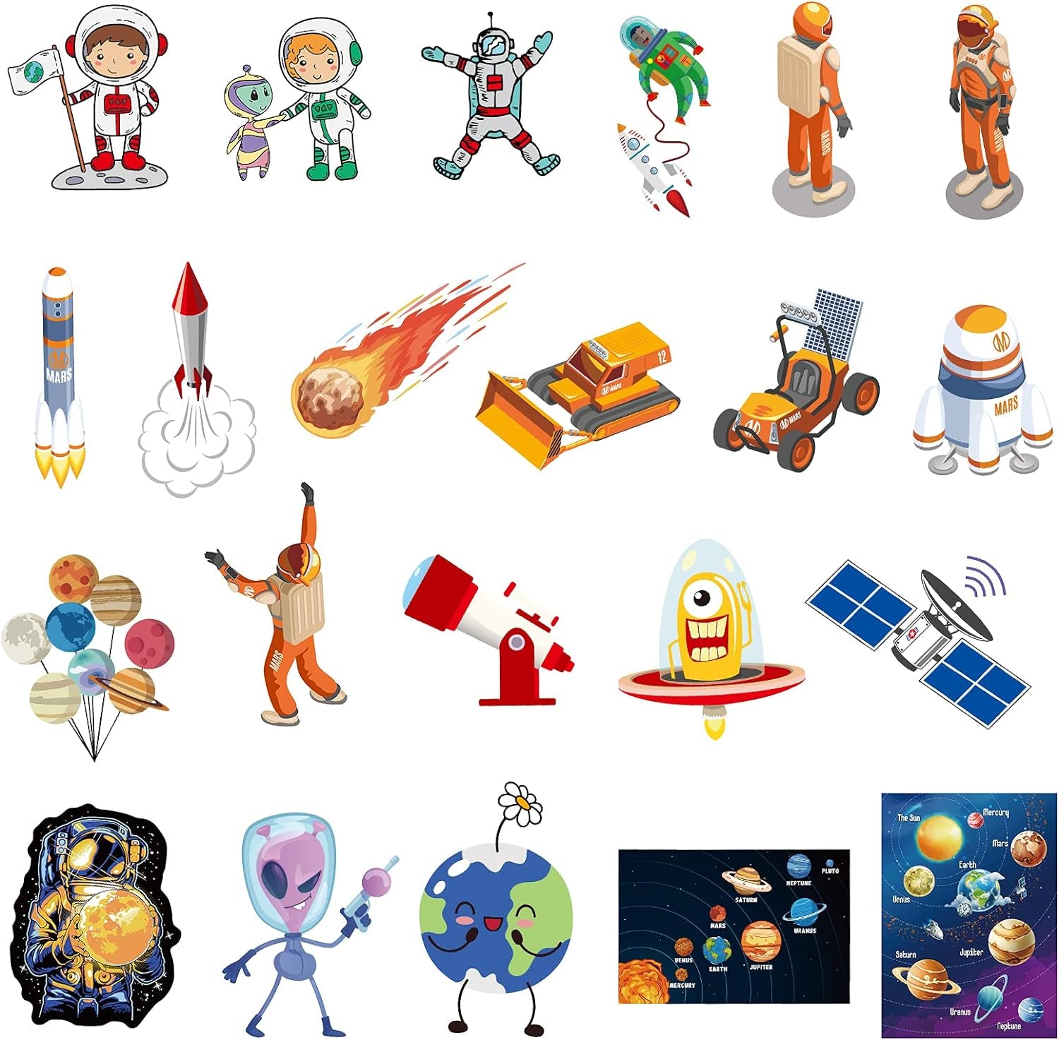 65Pcs Space Vinyl Stickers Pack for Laptop Water Bottle, Solar System Stars Planets Waterproof Stickers for Kids Teachers Students, Astronaut Galaxy Stickers for Scrapbook Luggage
