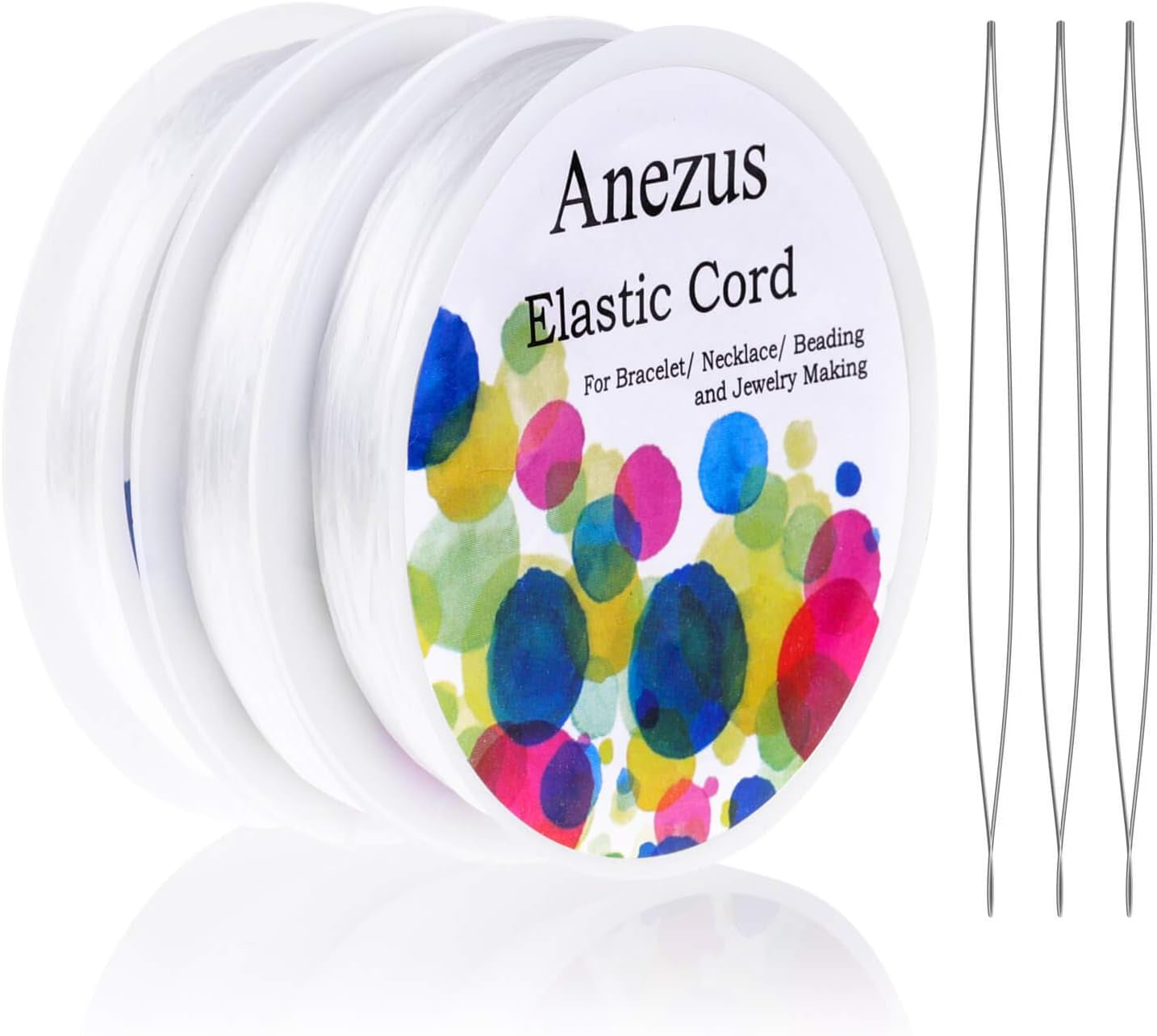 Stretchy String for Bracelets,  3 Rolls Elastic String Jewelry Bead Cord with 3Pcs Large Eye Beading Needles for Pony Seed Beads, Bracelets and Jewelry Making