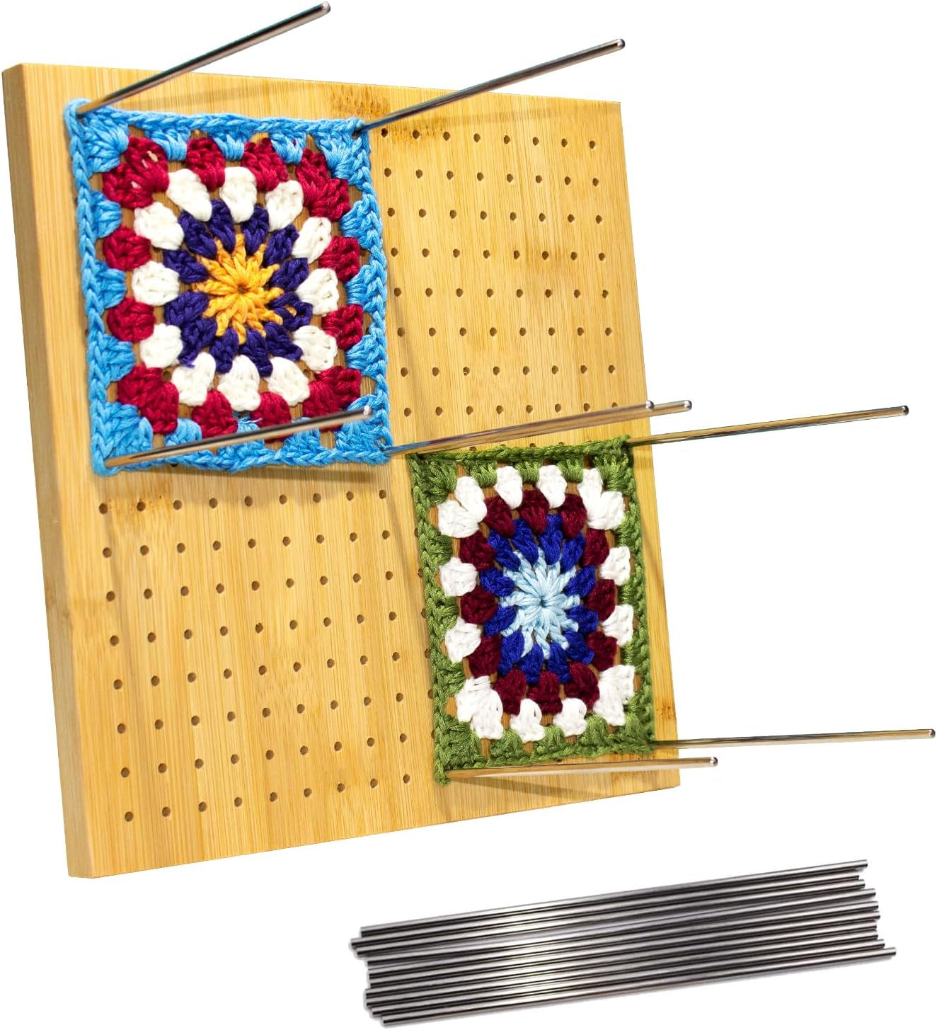 9 Inchs Crochet Blocking Board with 20 Pins, Handcrafted Knitting Blocking Mat for Knitting Crochet, Full Kit with 20 Stainless Steel Rod Pins, Gifts for Grandmothers, Mothers