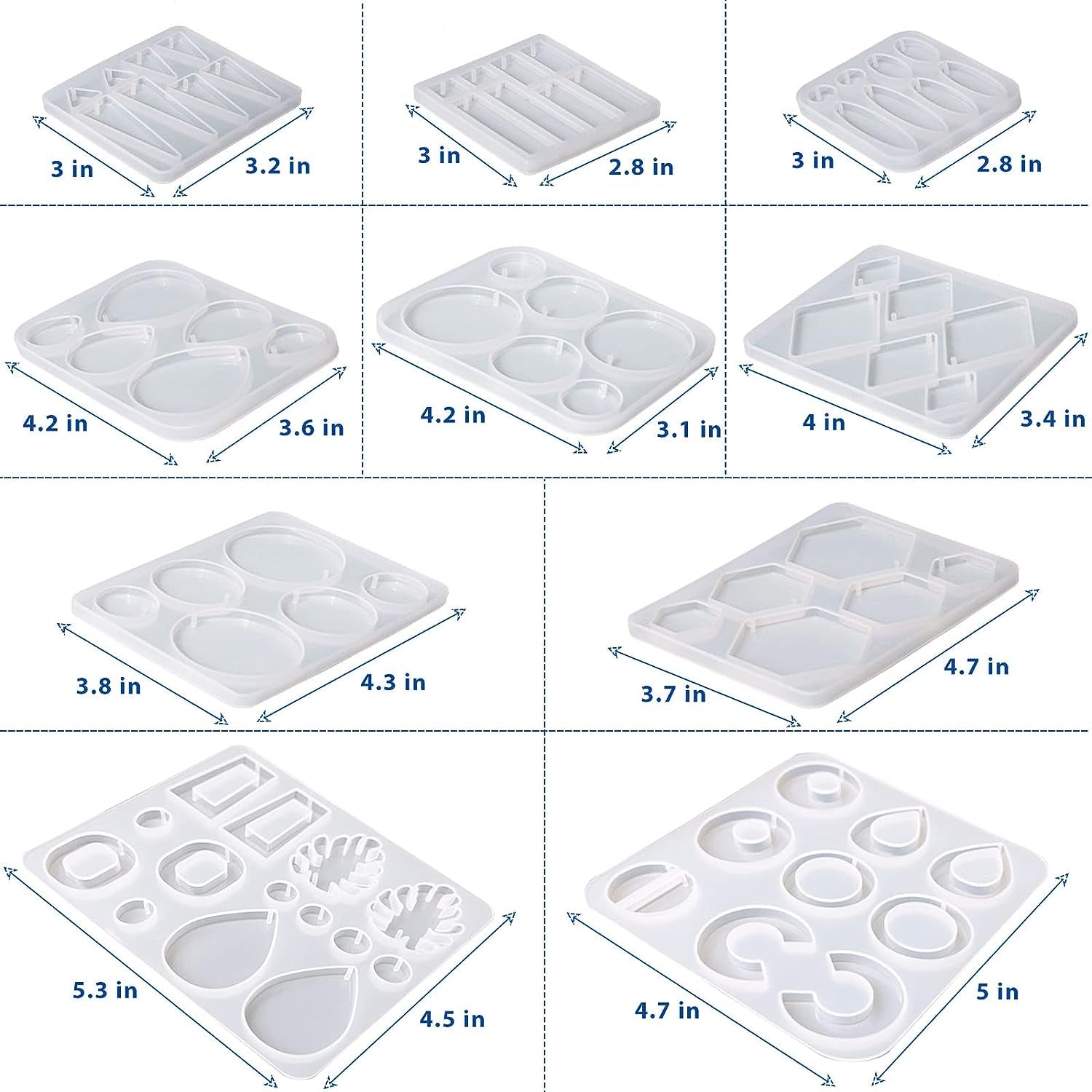 10Pcs Resin Earring Mold,Silicone Resin Jewelry Molds Set for Epoxy Resin Dangle Pendant Molds for Women