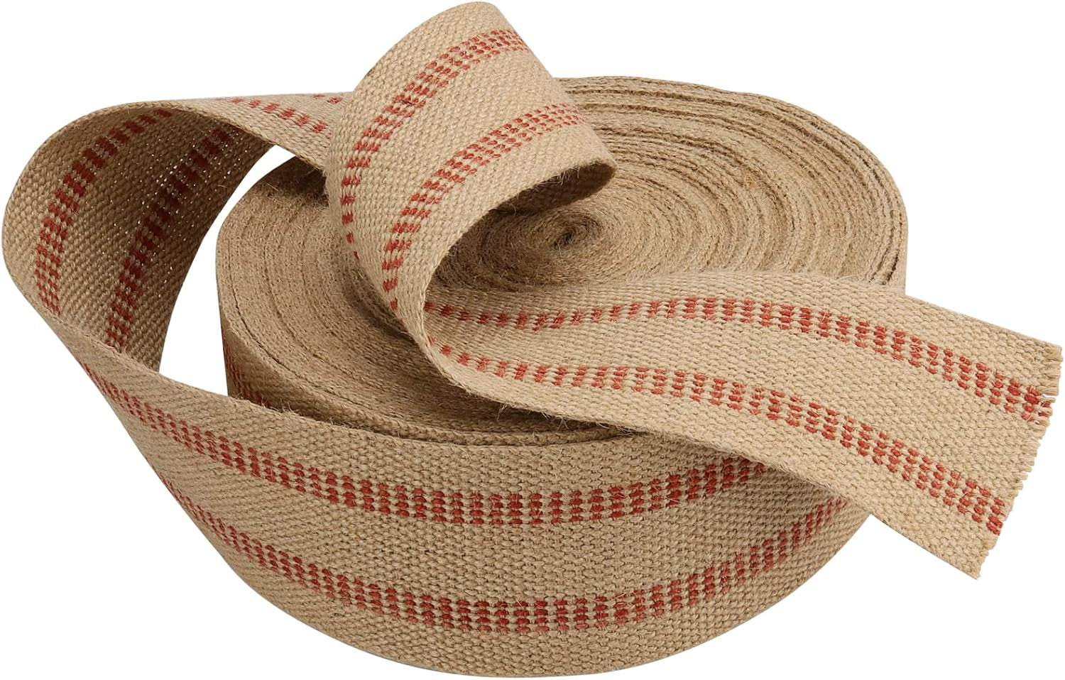 3.5 Inches X 33 Yards Upholstery/Craft Jute Webbing, Natural Chair Webbing with Red Stripes, Burlap Fabric Webbing Tape for Craft, Decoration, Furniture Repair