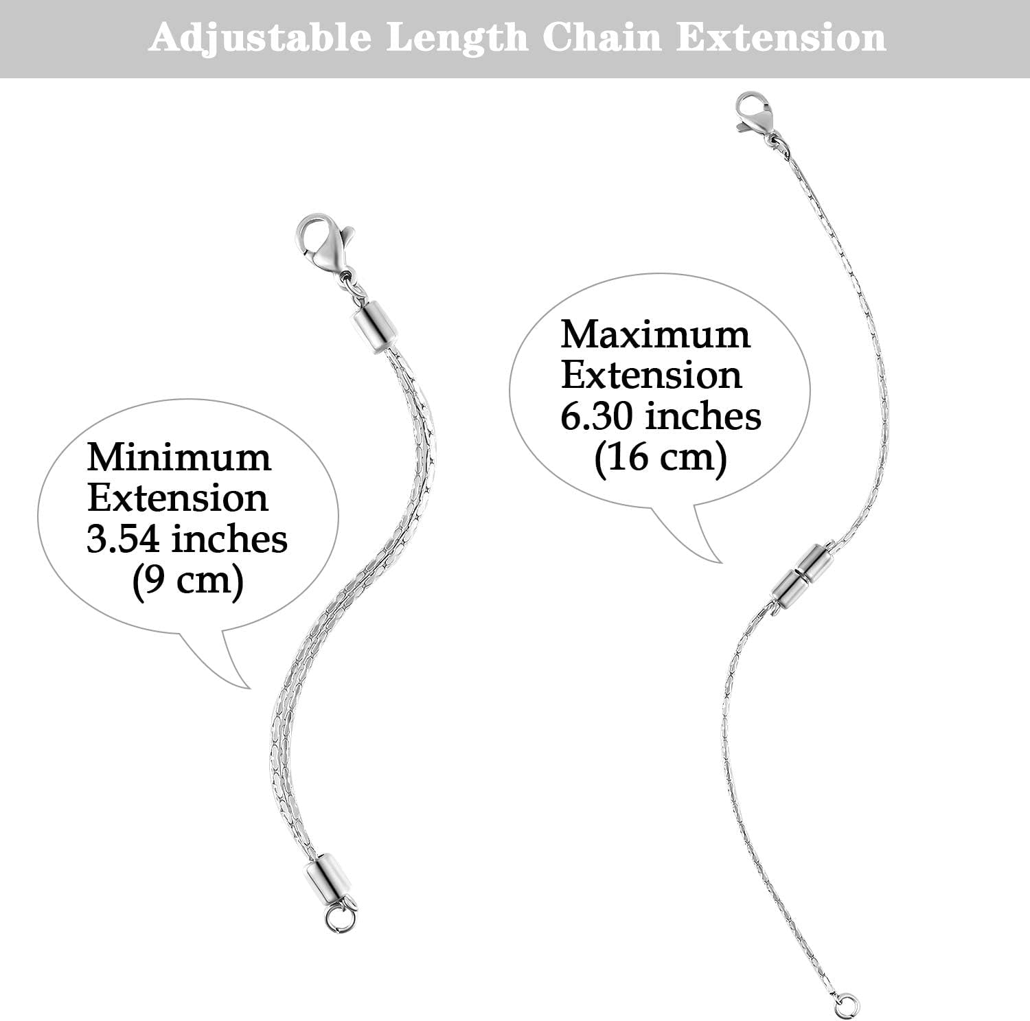 Stainless Steel Necklace Extender Chain Adjustable Silver Necklace Chain Extender with Lobster Clasp for Necklace Bracelet Jewelry Making(5 Pcs)