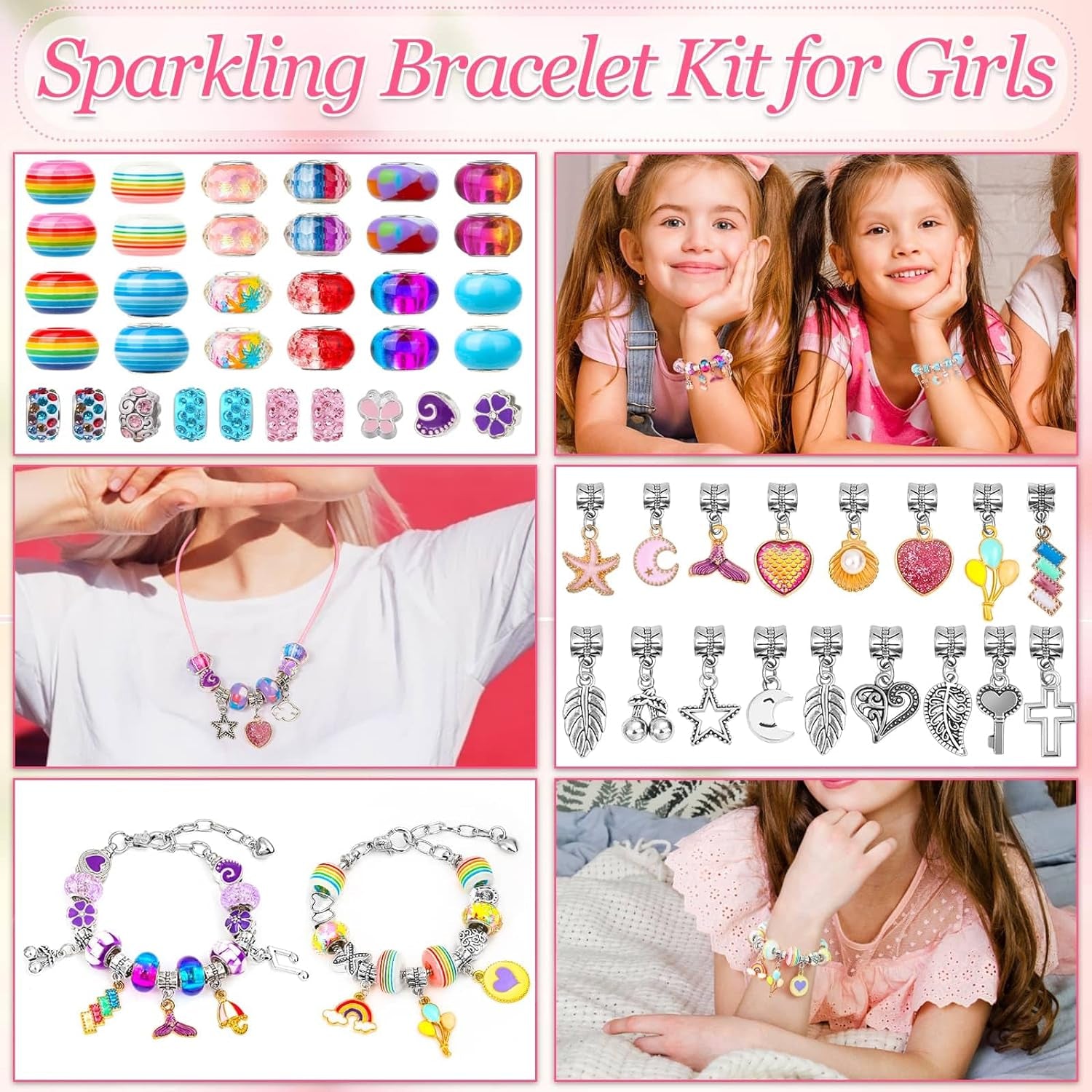 150Pcs Charm Bracelet Making Kit with Jewelry Box Girls Beads for Jewelry Making Kit with DIY Crafts Gift for Girls Bracelet Teen Women Birthday Valentine Gifts Christmas