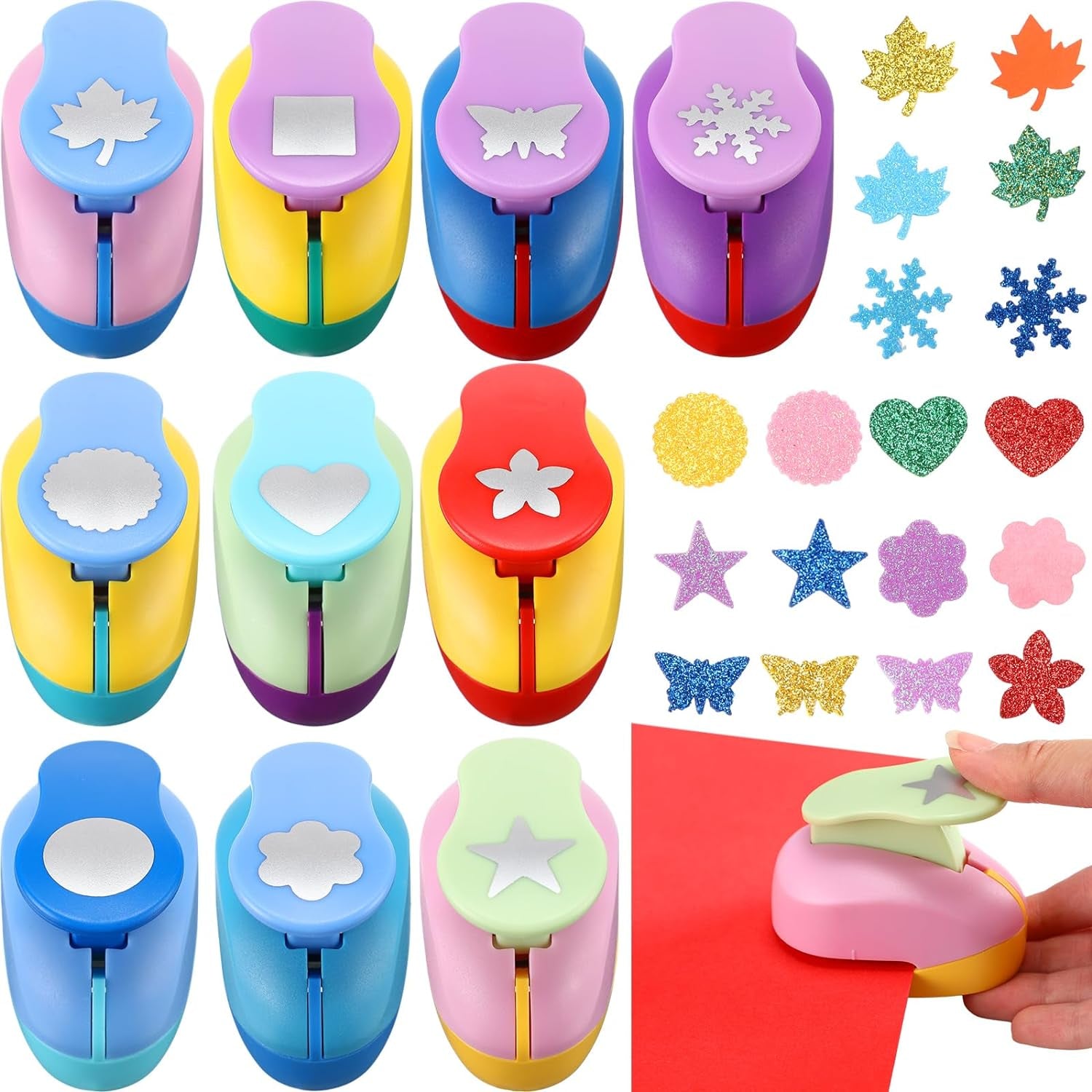 10 Pcs Craft Hole Punch Shapes 1 Inch Paper Punch Hole Puncher for Crafts, Mix Shape Cutters for Paper Crafting Scrapbooking Kids Teacher Office Supplies (Classic)