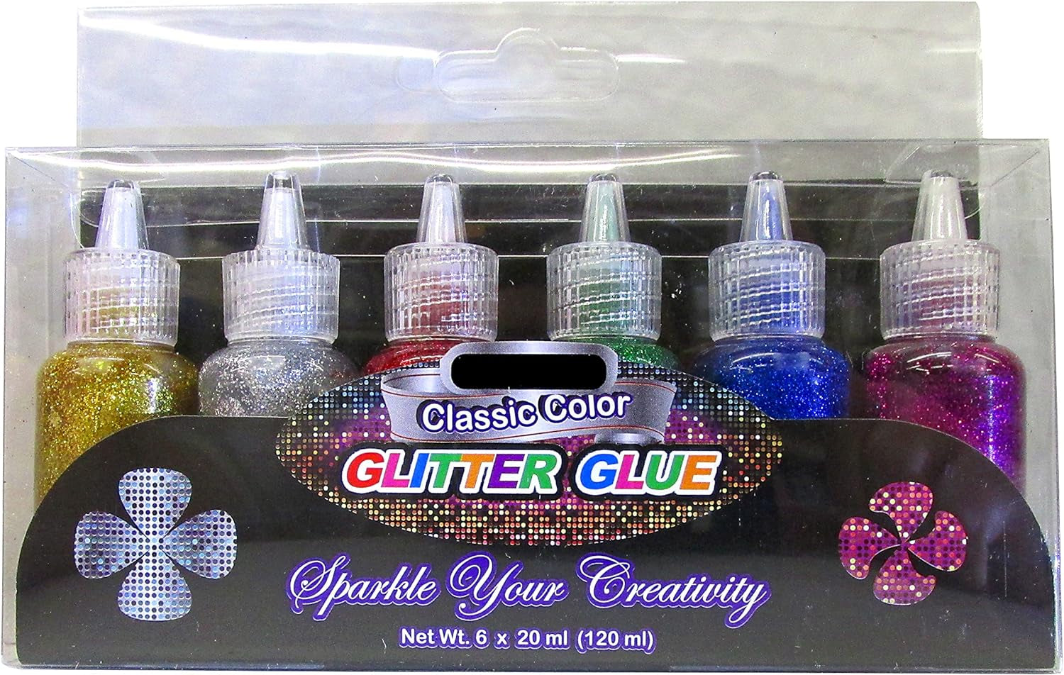 BAZIC 6 Color Glitter Glue Set 20 Milliliter Bottles - Classic Colors - Green, Gold, Red, Silver, Blue, and Purple