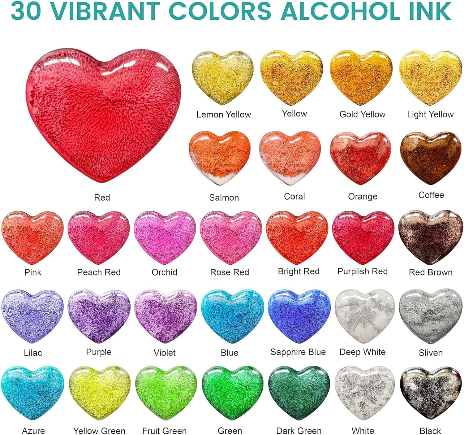 Alcohol Ink for Epoxy Resin – 30 Colors High Concentrated Alcohol-Based Ink, Epoxy Resin Paint Dye Pigment for Resin Petri Dish, Coaster, Painting, Tumbler Cup, Jewelry Making (10Ml Each)