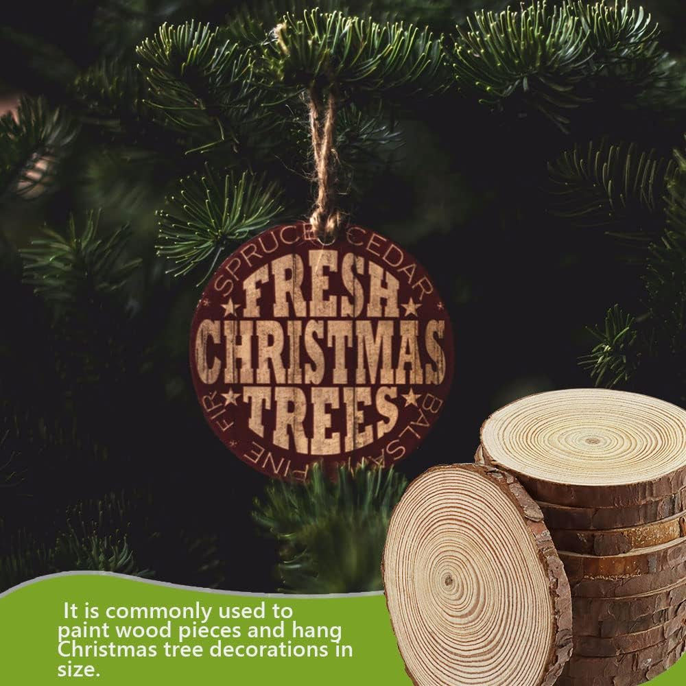 24 PCS Wood Slices Bulk, 4-4.7 Inch Unfinished Natural with Tree Barks Rustic Wedding Centerpiece Disc, Craft Wood Pieces for Circles Craft Christmas Ornaments and DIY Table Decorations