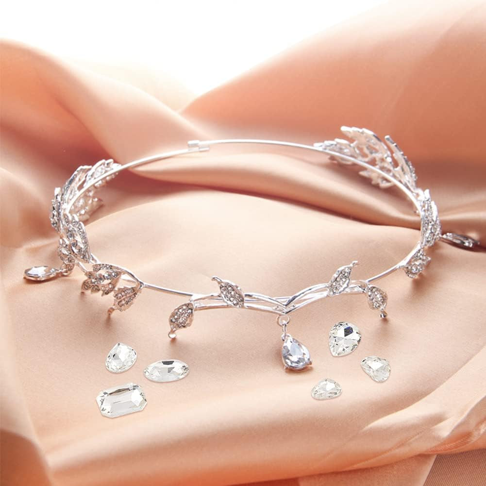 64 Pcs 4 Shapes Pointed Back Rhinestone Glass Rhinestones Gems Clear Rectangle/Teardrop/Heart/Oval Crystal Jewels Embelishments with Silver Plated Back for DIY Craft Jewelry Making