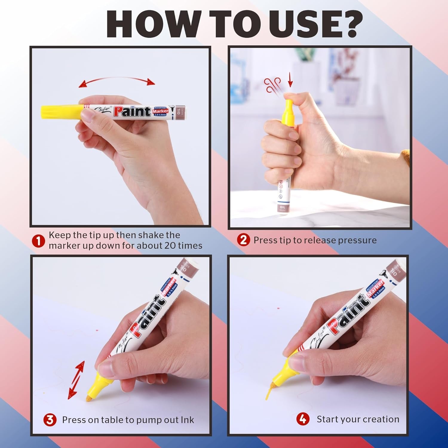 Permanent Paint Pens,Medium Tip Oil-Based Paint Pens,Never Fade Quick Dry and Waterproof Paint Marker Pen for Plastic,Metal, Wood,Glass, Rock, Fabric,Diy Craft and More(Set of 8)