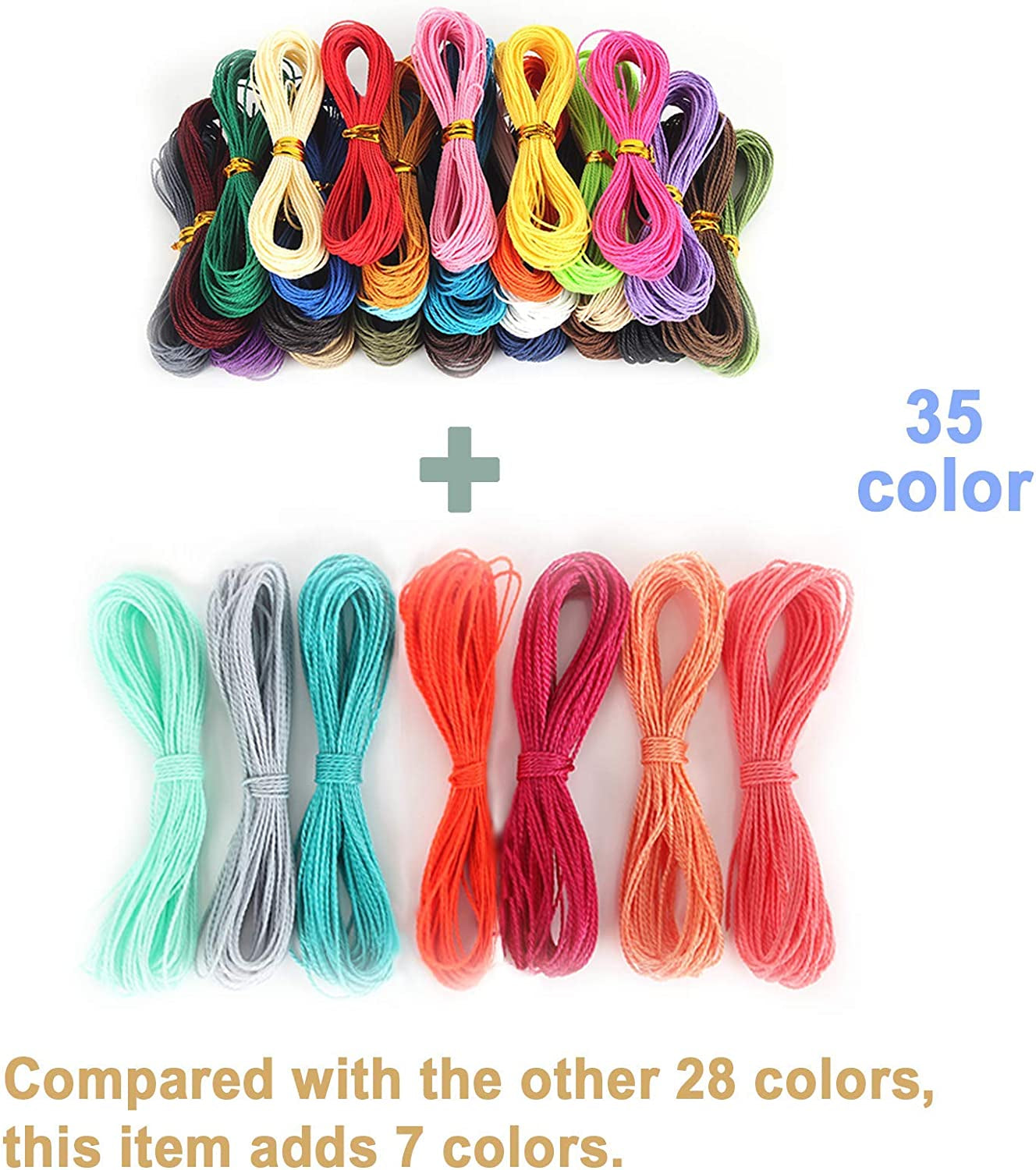 Waxed String 35 Colors 1Mm 382 Yard | Waxed Polyester Cord Wax Cotton Cord Waxed Thread for Bracelets Necklace Jewelry Making Friendship Bracelet (35 Colors)