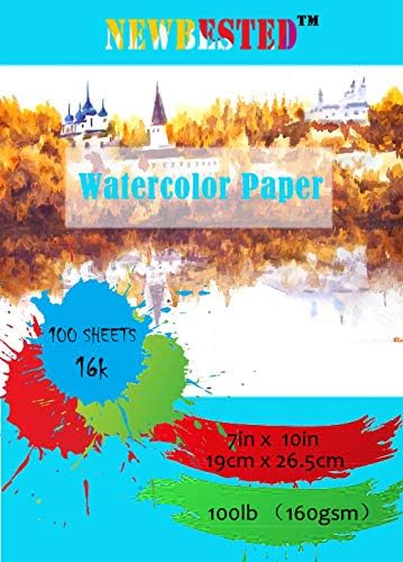 100Sheets  White Watercolor Paper Cold Press Cut Bulk Pack for Beginning Artists or Students. (10 X 7 Inch)
