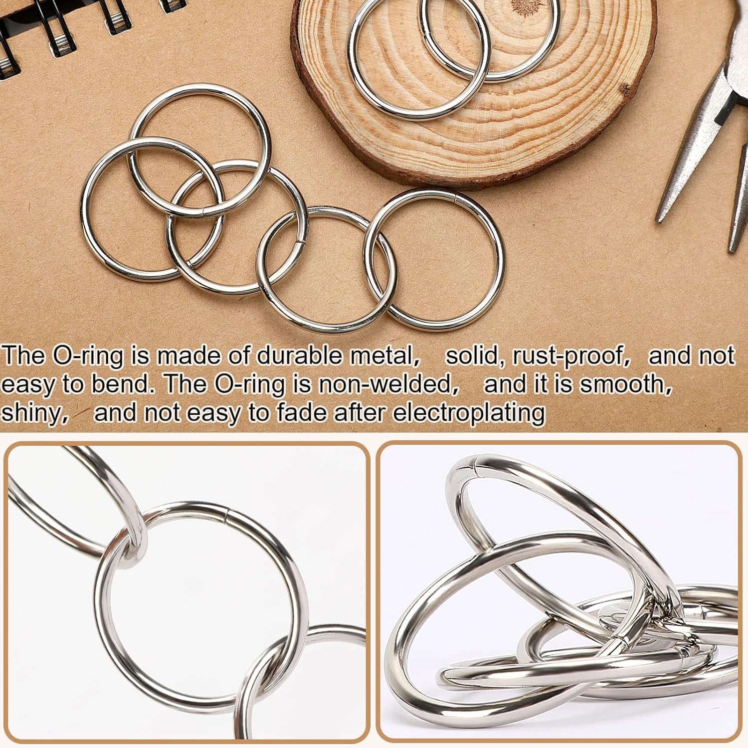 90Pcs 6 Sizes Silver Metal O Rings Multi-Purpose Heavy Duty round Ring for Hardware Bags Belts Dog Leashes Hanging Basket DIY Craft Supplies