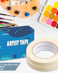 2 Pack White Artist Tape, Art Masking Artist Tape for Watercolor Painting Drafting Canvas Framing, Acid Free Low Tack Masking Tape 1 Inch Wide 360FT Long Total