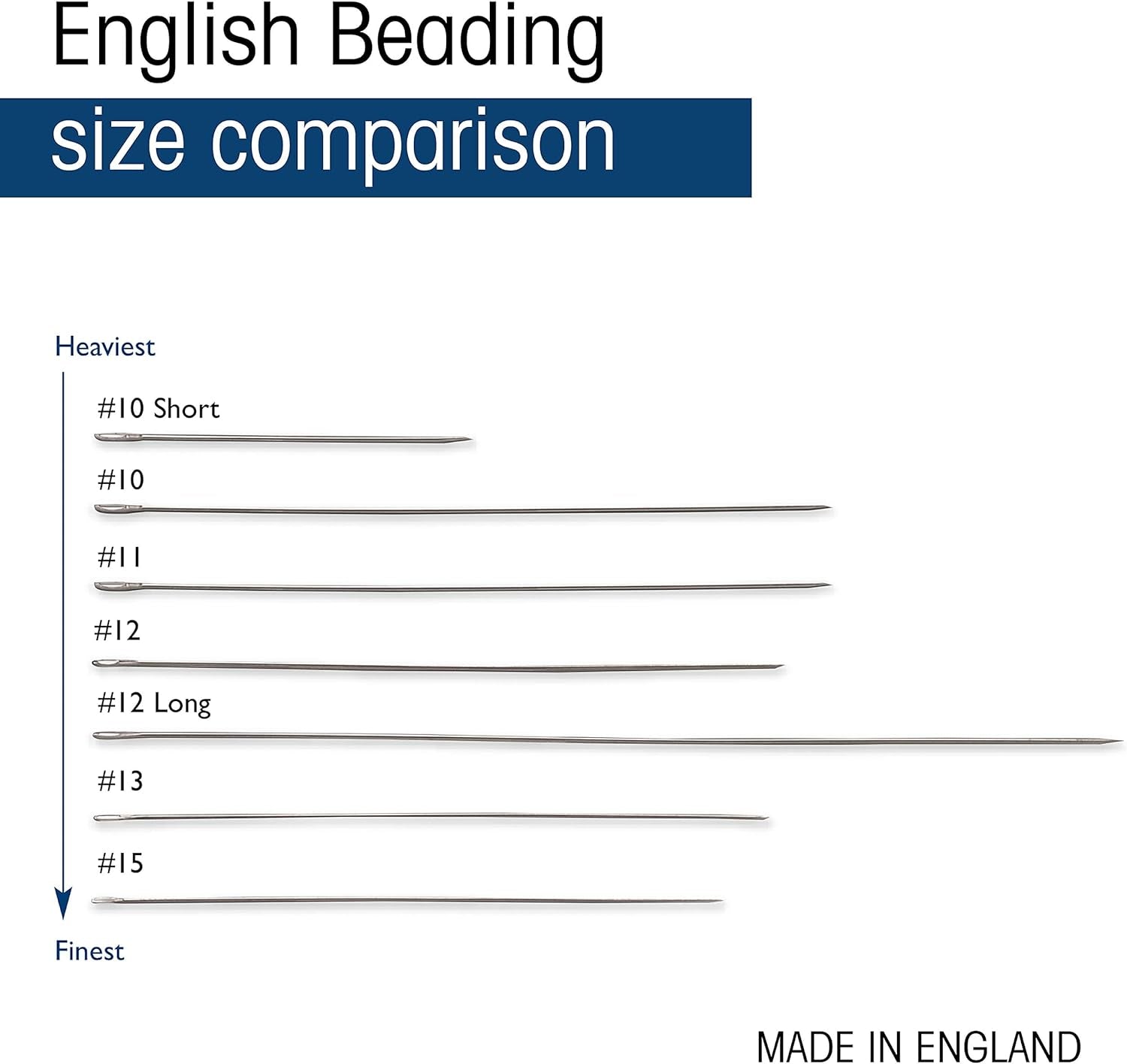 English Beading Needles, Size 12, 4 Needles per Card, Made in England, Use for Loom Weaving Beadwork, Off-Loom Stitching and Jewelry Making with Seed Beads