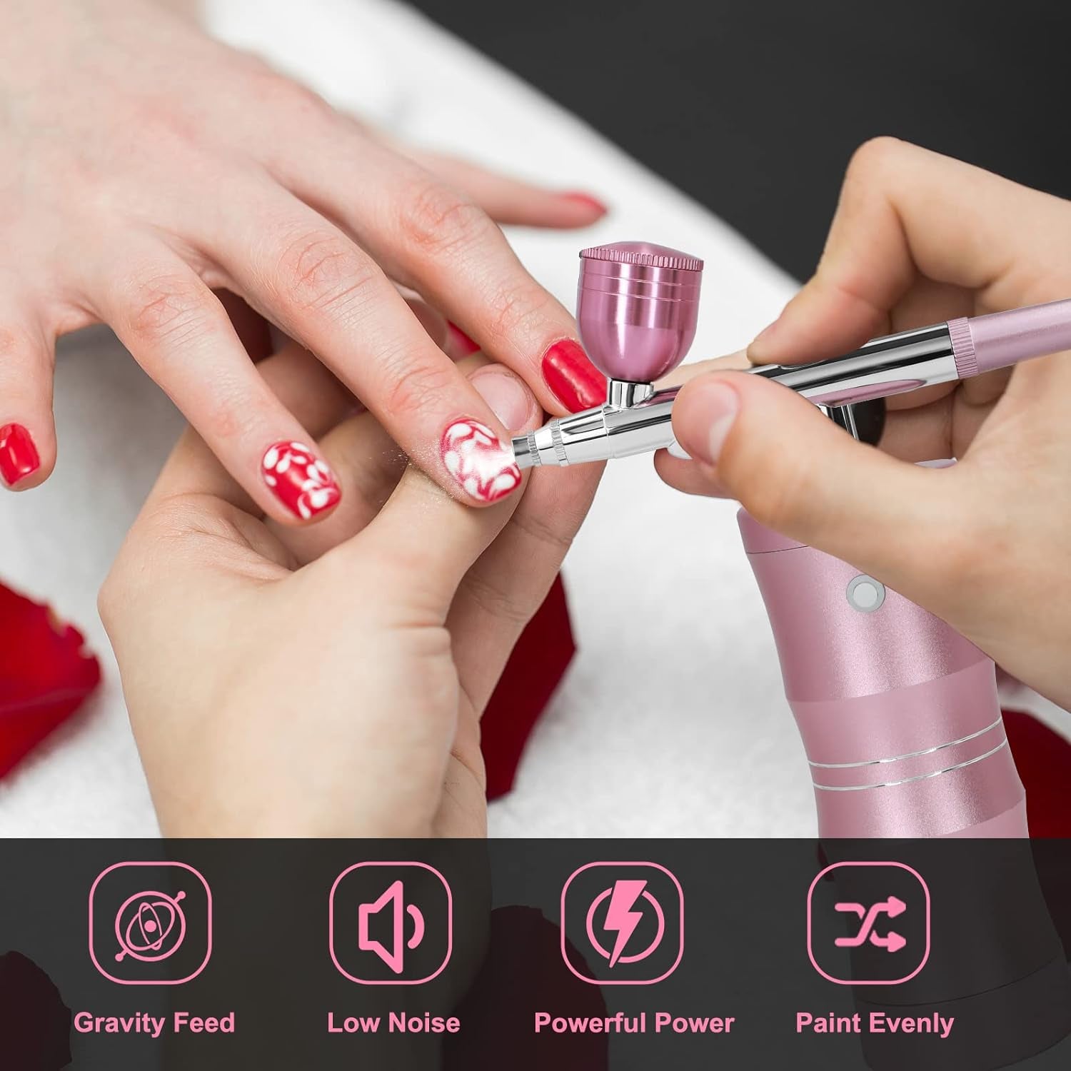 Airbrush Kit with Air Compressor, Upgraded 7.4V 34PSI Air Brush Gun Rechargeable Portable Cordless Air Brush Painting with 0.4Mm Nozzle for Painting, Nail Art, Tattoo (Pink)