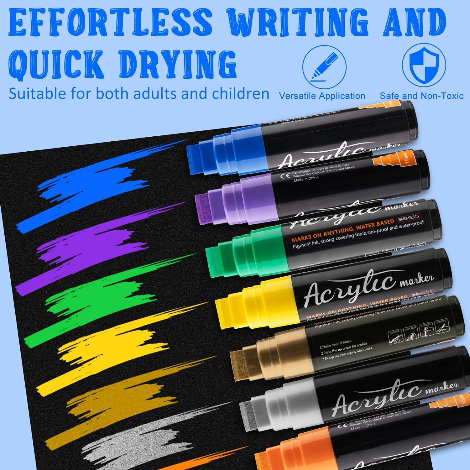 Acrylic Paint Markers - 10 Jumbo Colored Markers, 15Mm Jumbo Felt Tip, Waterproof and Permanent Ink Acrylic Paint Marker Pens for Rock Painting, Stone, Ceramic, Glass, Wood, Canvas, Outdoor Paintings