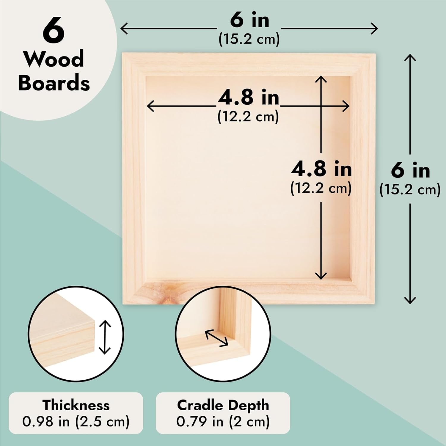 6 Pack Unfinished Wood Canvas Boards for Painting, 6X6 Square Wooden Panels for Crafts