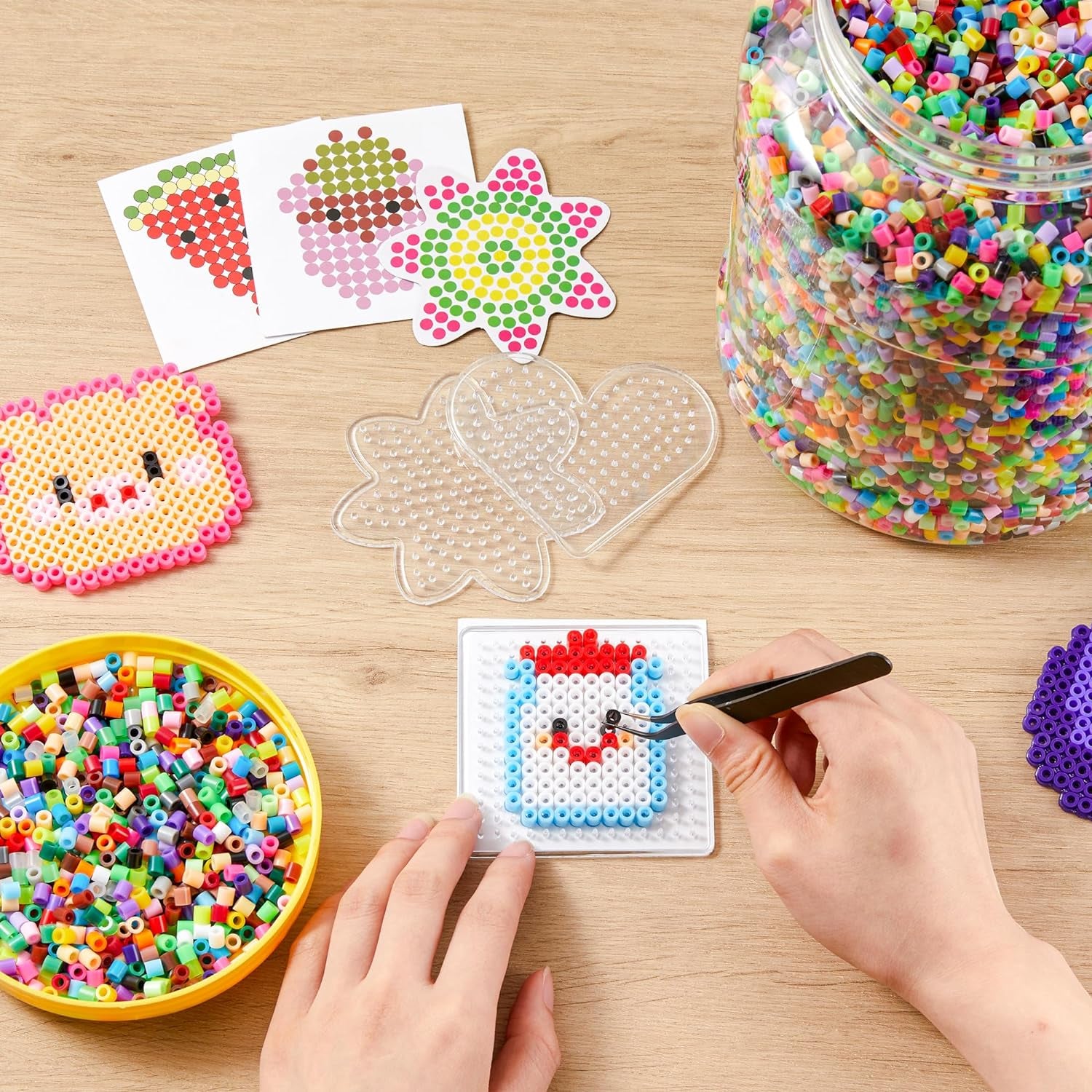 2 Buckets of Fuse Beads, 46,000 Pcs 5Mm Beads for Kids Crafts, 30 Colors Iron Beads with 6 Pegboards, 10 Ironing Paper, 20 Patterns, Gifts for Birthday Christmas, Multicolor Beads Refill Kit