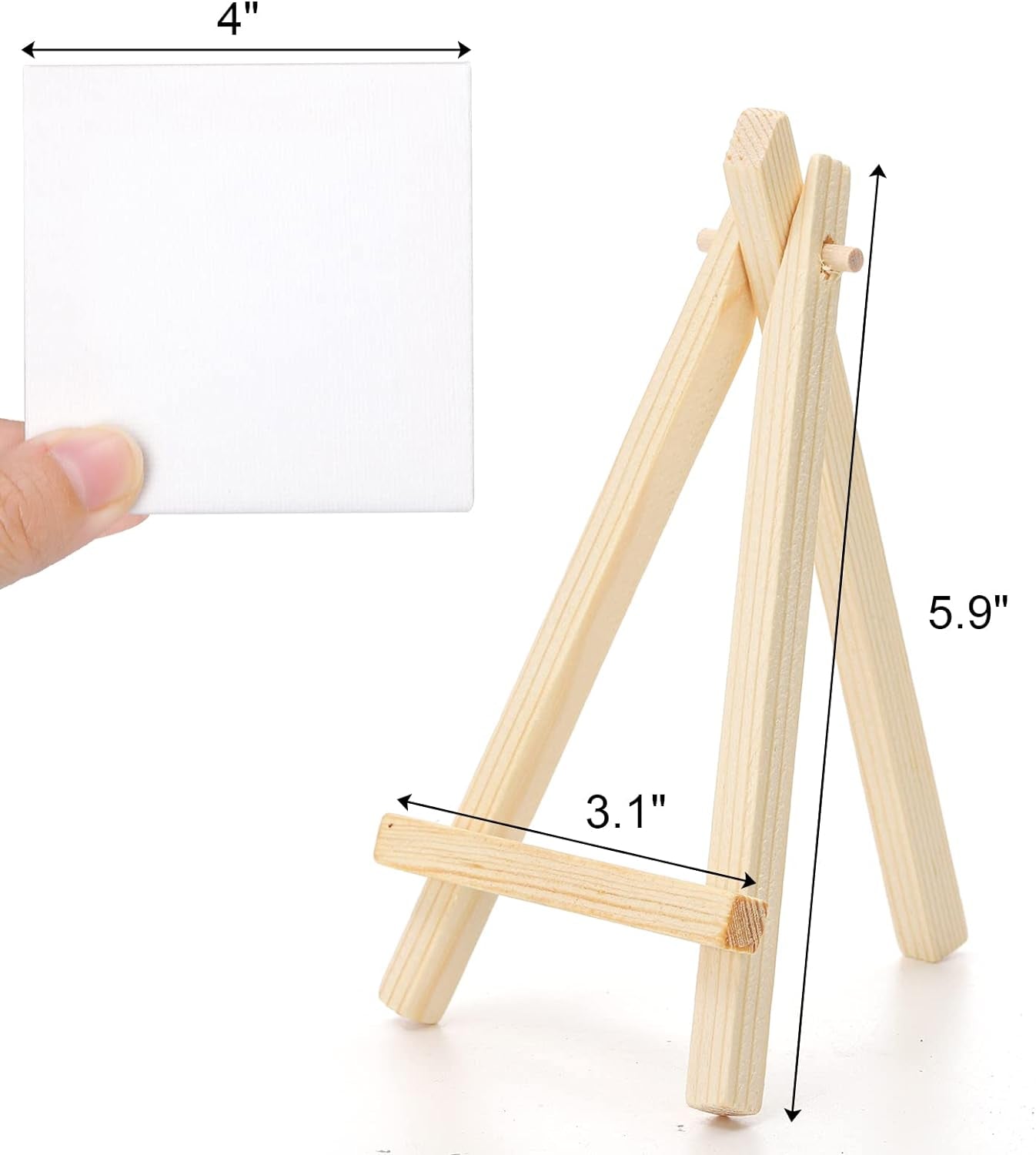 24 Pack 4" X 4" Mini Canvas and Easel Set, Small Art Easel Stand with Canvas Set, Tabletop Wooden Display Stand and Canvas Panels for Artist, Students, Adults, Kids Painting