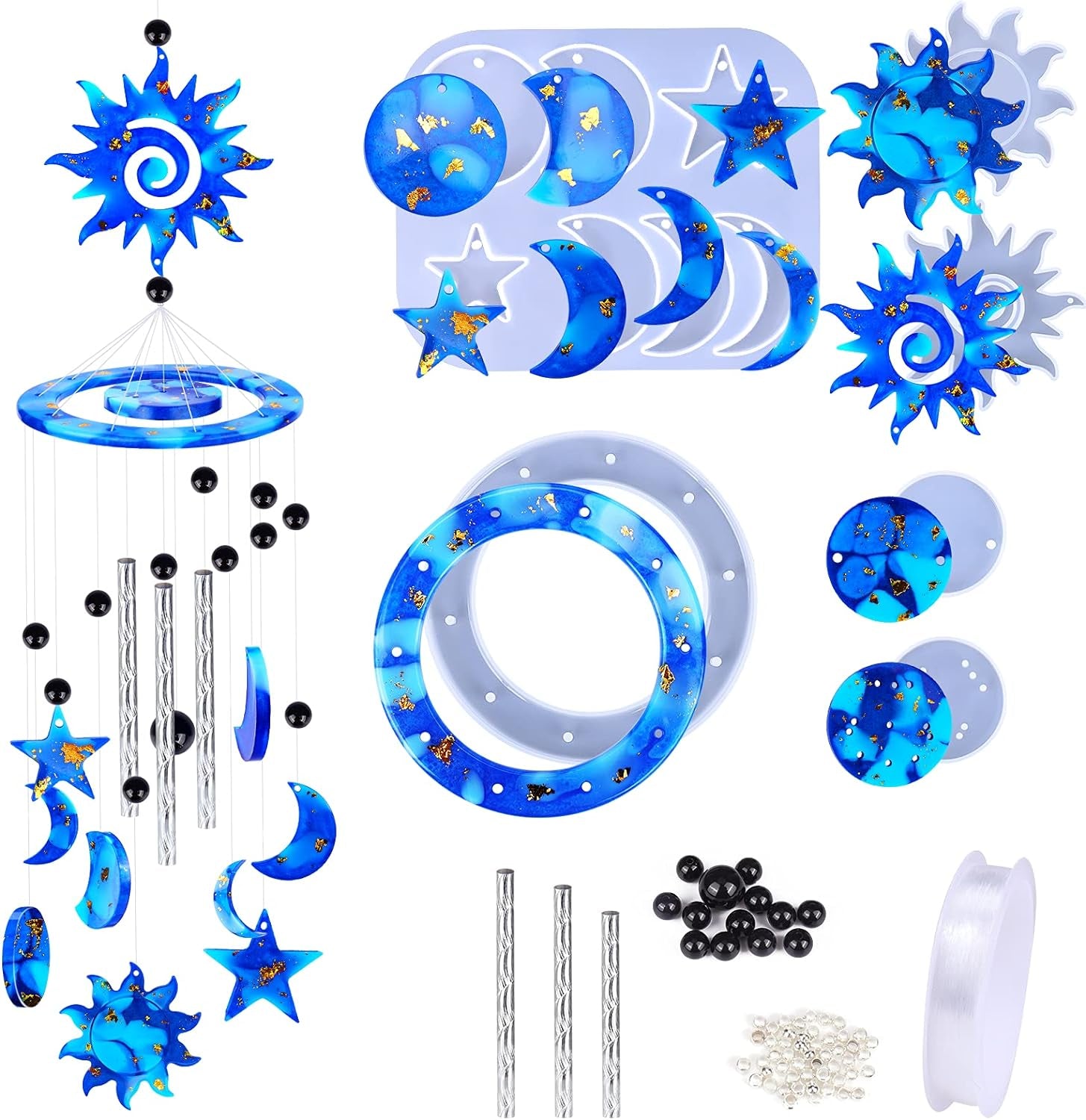 Resin Molds, 63 Pcs Wind Chimes Silicone Molds Kit, Epoxy Windchimes Casting Mold for DIY Wind Bell, Keychain Earring Pendants Ornaments