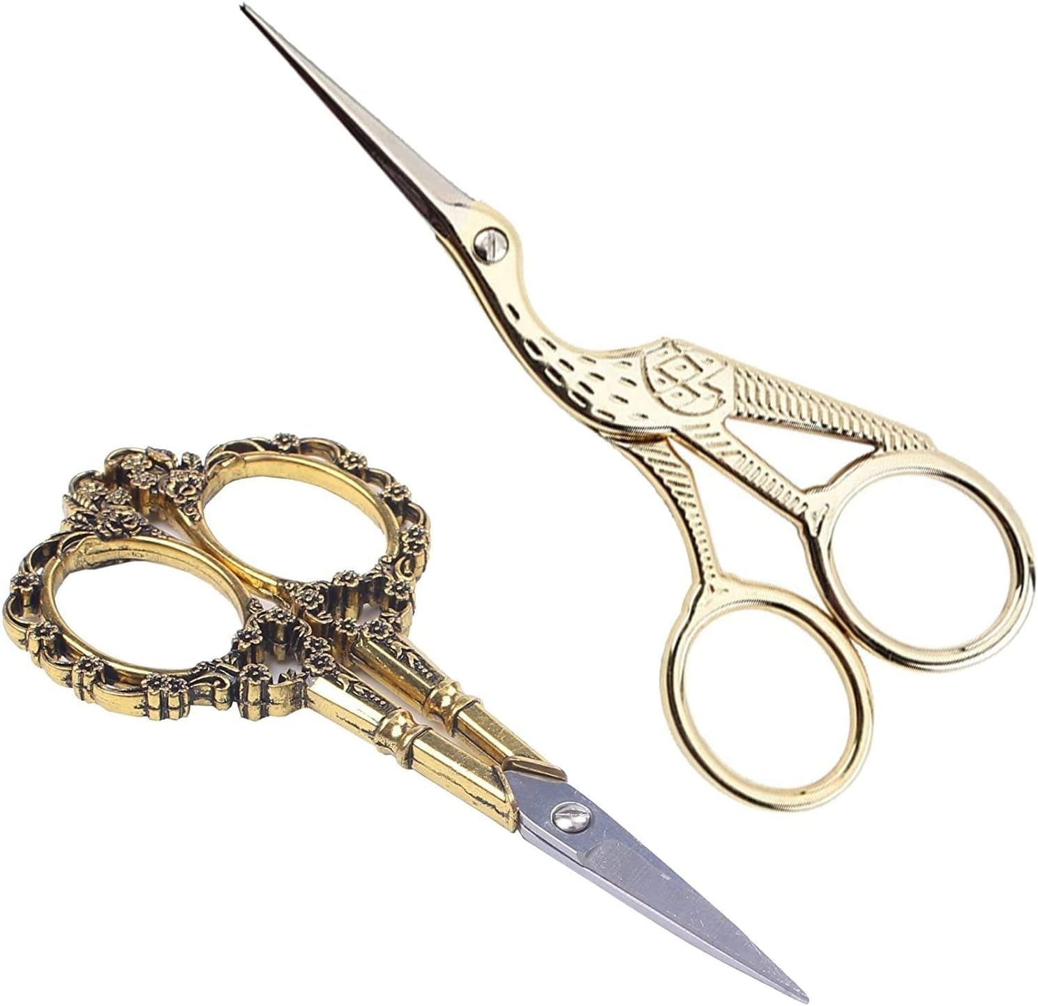 Gold Vintage Plum Blossom Scissors and Classic Crane Design Sewing Scissors for Embroidery, Sewing, Craft, Art Work & Everyday Use