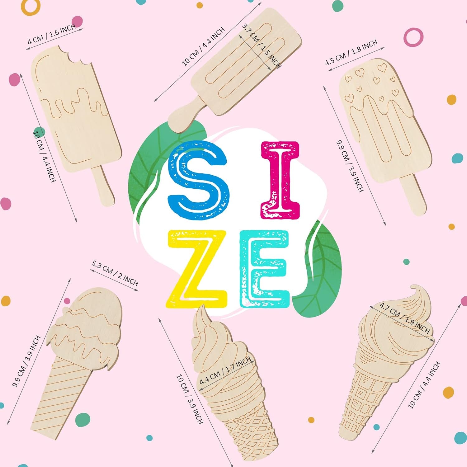 Unfinished Ice Cream Wood Cutouts Summer Crafts Bulk DIY Wood Cutouts Ice Cream Wooden Crafts Ice Cream Party Decor for Art Paint Birthday Ornaments, 6 Styles