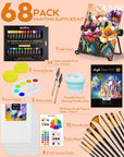68PCS Acrylic Paint Canvas Set for Adults & Kids, Art Painting Supplies Kit with 24 Paints,Table Easel,8 Canvas Panels,12 Brushes,Paper Pad,Cleaning Cup,Sponge,Palette for Artist Beginner