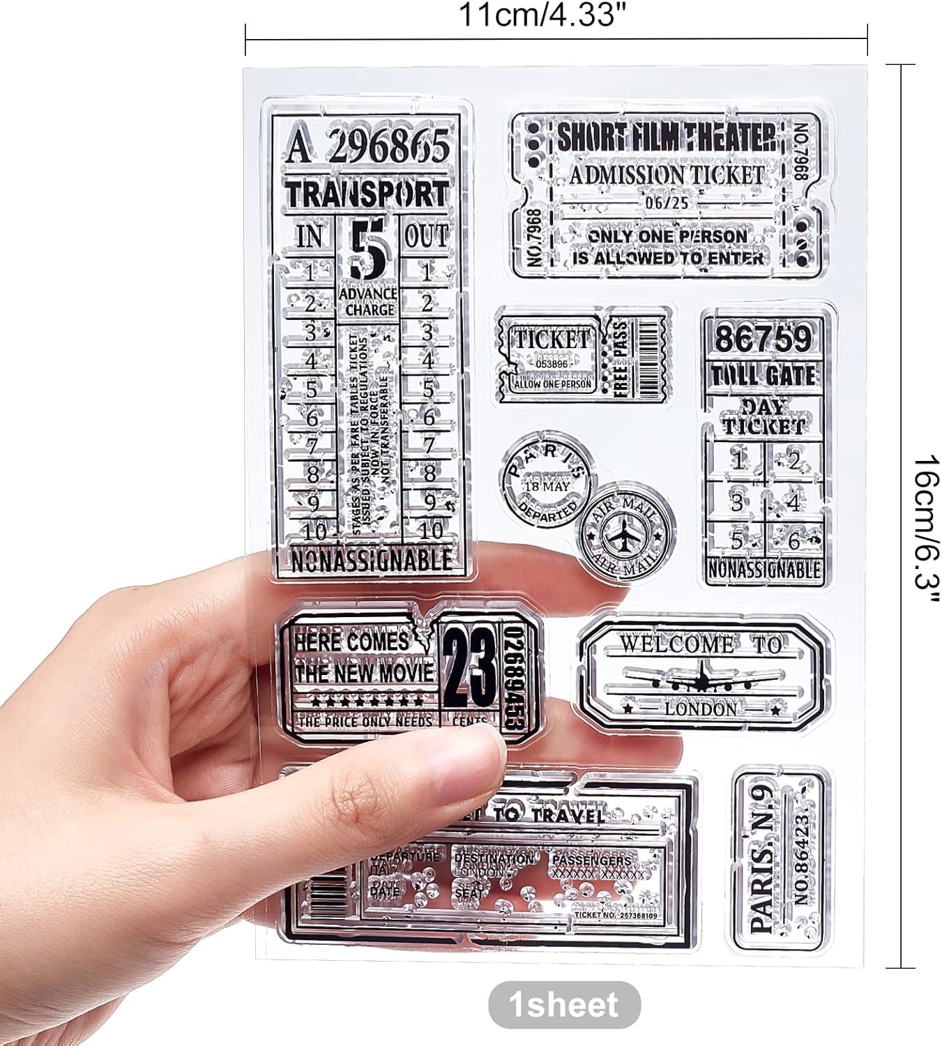 Retro Air Travel and Movie Ticket Silicone Clear Stamps Transparent Stamps for Christmas Birthday Valentine&#39;S Day Cards Making DIY Scrapbooking Photo Album Decoration Paper Craft