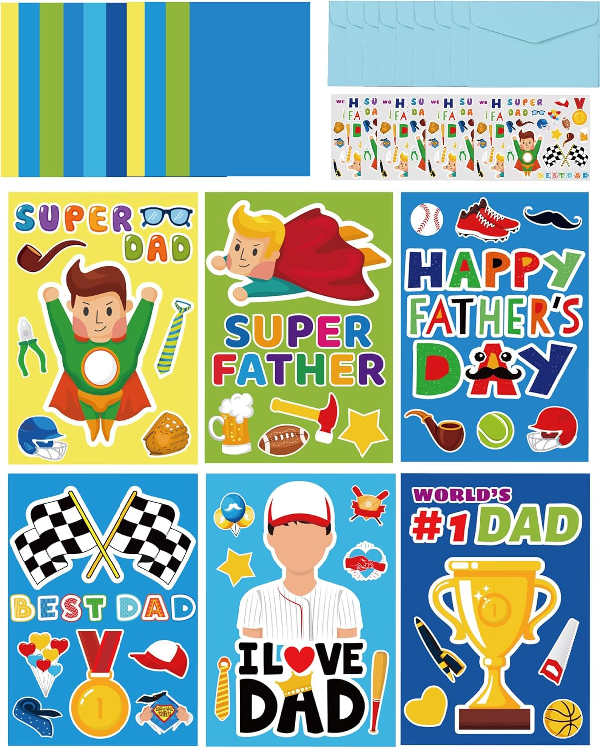 30Pcs Father'S Day Card Making Crafts Kits for Kids, DIY Paper Greeting Card Envelopes Handmade Craft for Daddys Day Girls Boys Home Classroom Indoor Art Game Activities Favors