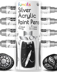 4 Dual Tip Acrylic Paint Pens - Fine Tip & Medium, Permanent & Waterproof - Acrylic Paint Markers for Rock Painting, Canvas, Wood, Ceramic, Glass, Fabric, Metal - White, Black, Gold & Silver