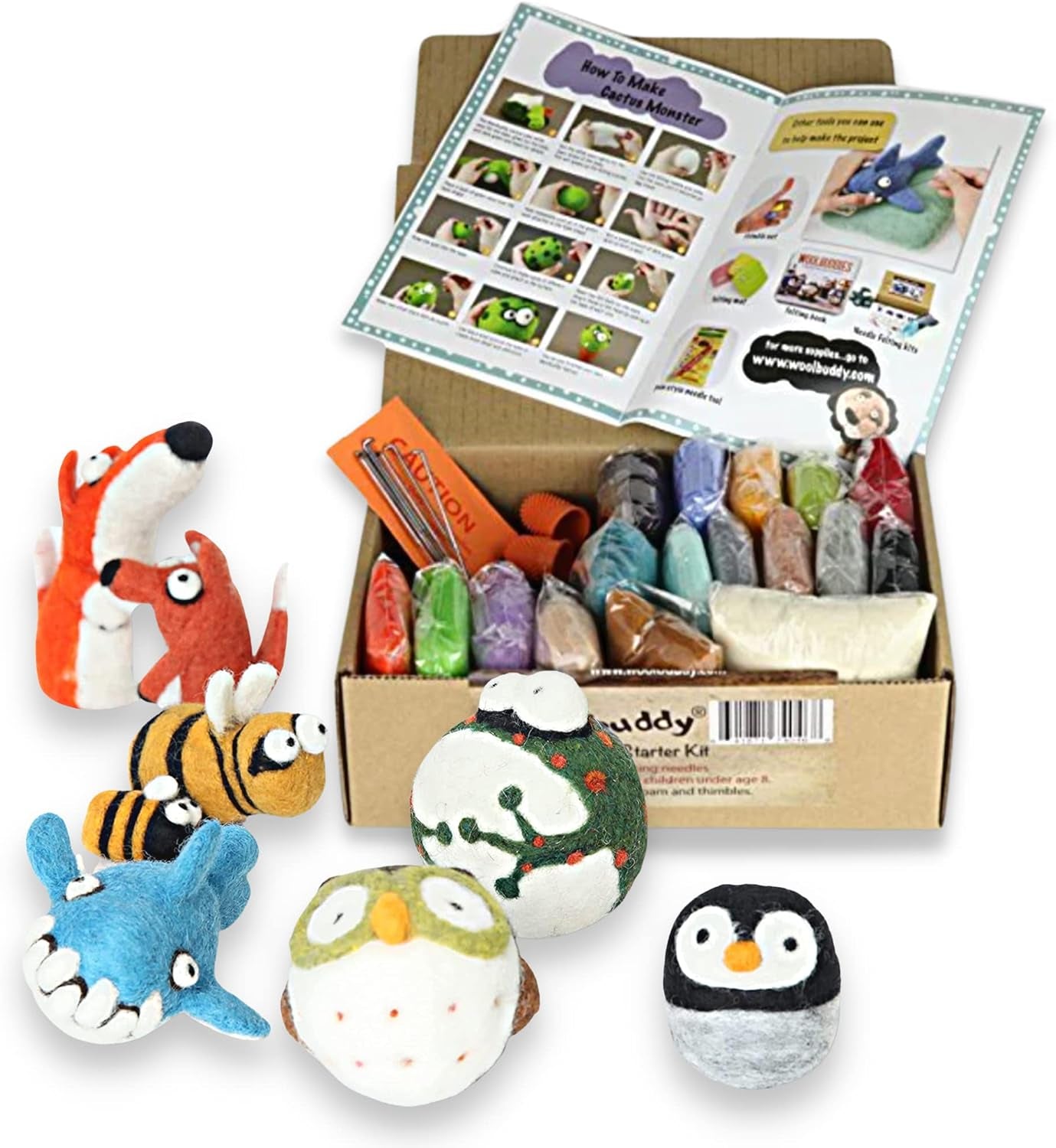 Needle Felting Kit Beginner, Starter, Felting Kit for Beginners Adult, Kids, 6 Cute Felting Animals, Felting Supplies Included Felting Needles, Felting Pad, Felting Wool, and Instruction