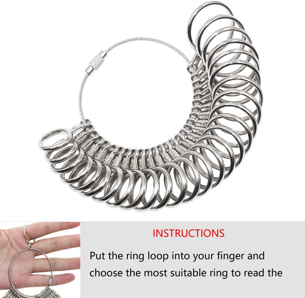 Ring Sizer Mandrel Measuring Tool Steel Ring Sizing Gauge Sizers Set Rubber Jeweler'S Mallet Hammer Metal Finger Size Stick Wire Wrap Rings Tools Jewelry Making Kit