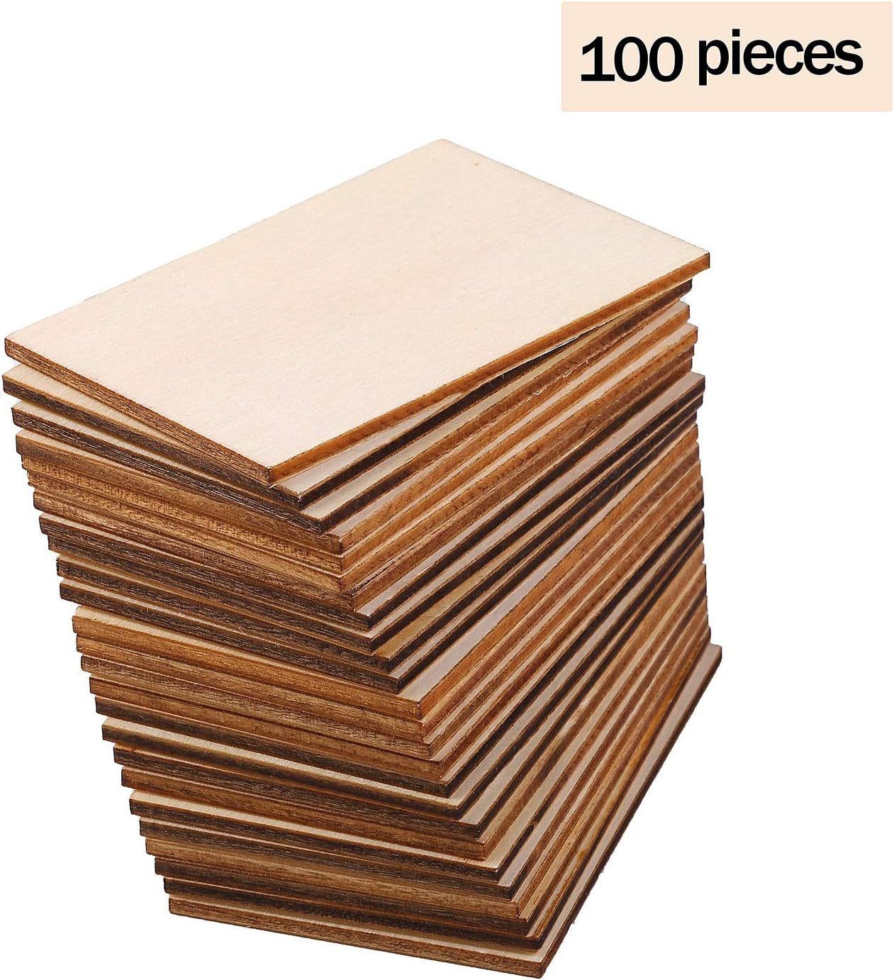 100 Pieces 2 X 3 Inches Unfinished Wood Pieces Rectangle Blank Sharp Corners Wooden Sheets for DIY Arts Craft Project