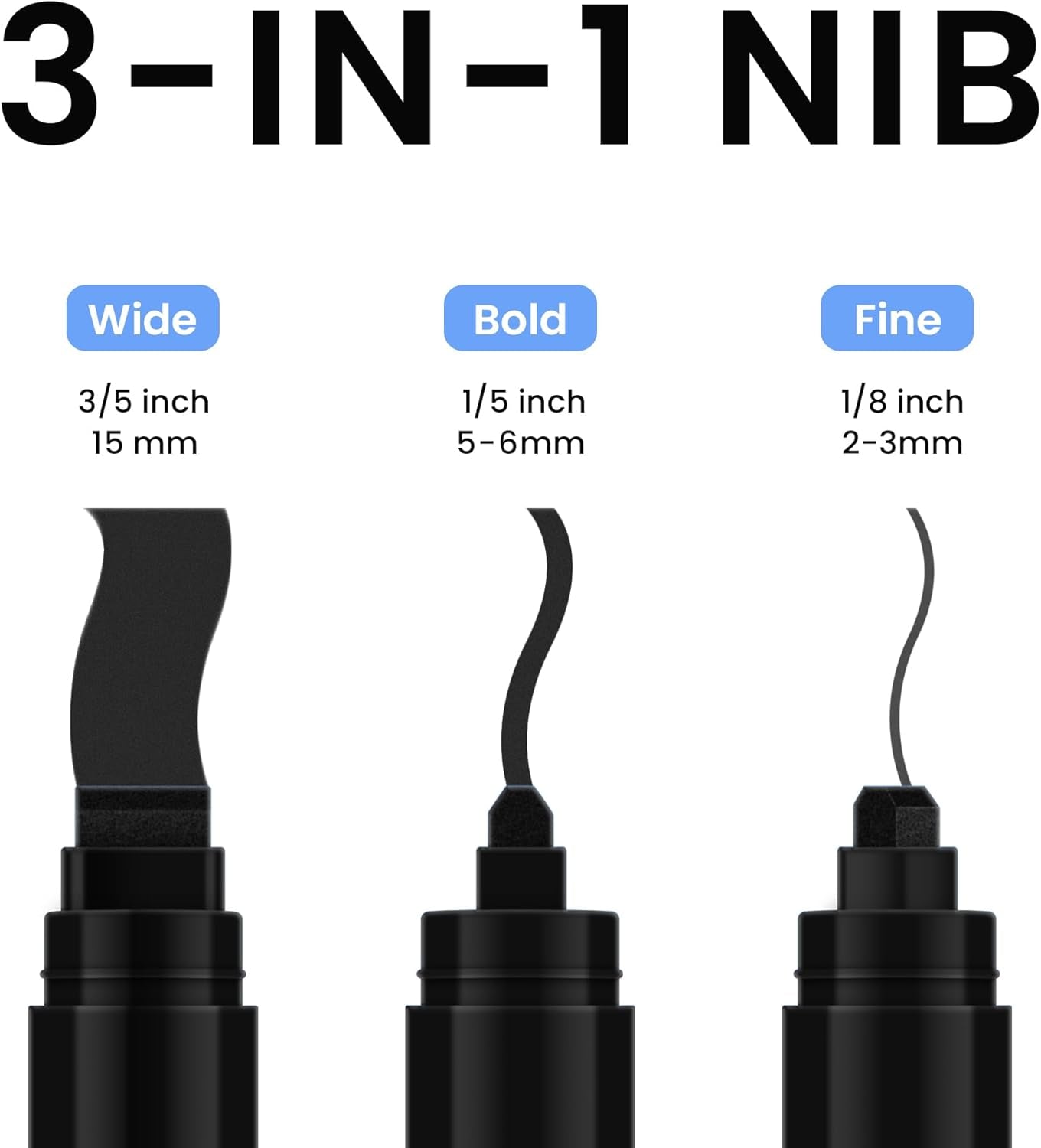 Liquid Chalk Markers Erasable Window Paint Pen: 15Mm Jumbo Wet Erase Glass Washable Markers Large Wide Tip 1 Black 2 White Chalk Markers for Chalkboard Blackboard Mirror Auto Car