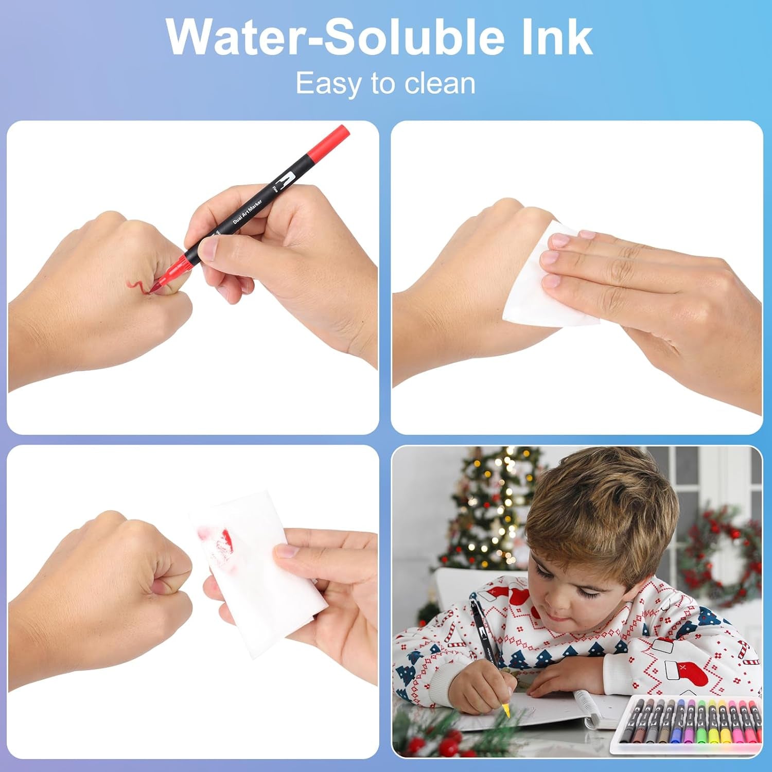 Double Tip Brush Pens Art Markers, 12 Fine Point Coloring Markers for Kids Adult Book Halloween Journaling Note Taking Lettering Calligraphy Drawing Art Craft Supplies Kit