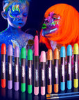 14 Pcs Glow in the Dark Face Paint,  Black Light Neon Face & Body Paint, Halloween Masquerade Makeup Sticks, Fluorescent Crayons Kit for Kids
