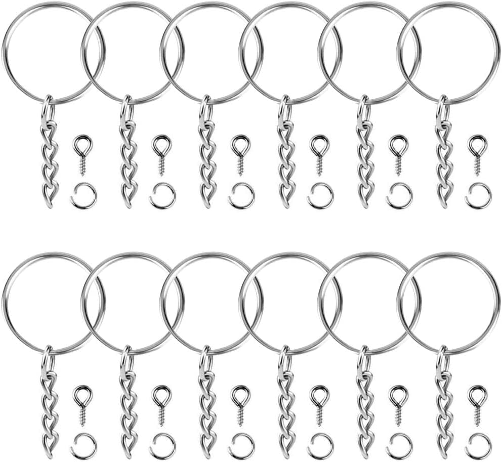 Keychain Rings Kit for Crafts Gold,  Includes 100Pcs Split Key Ring with Chain, 100Pcs Jump Rings and 100Pcs Screw Eye Pins for Resin Keychain Making