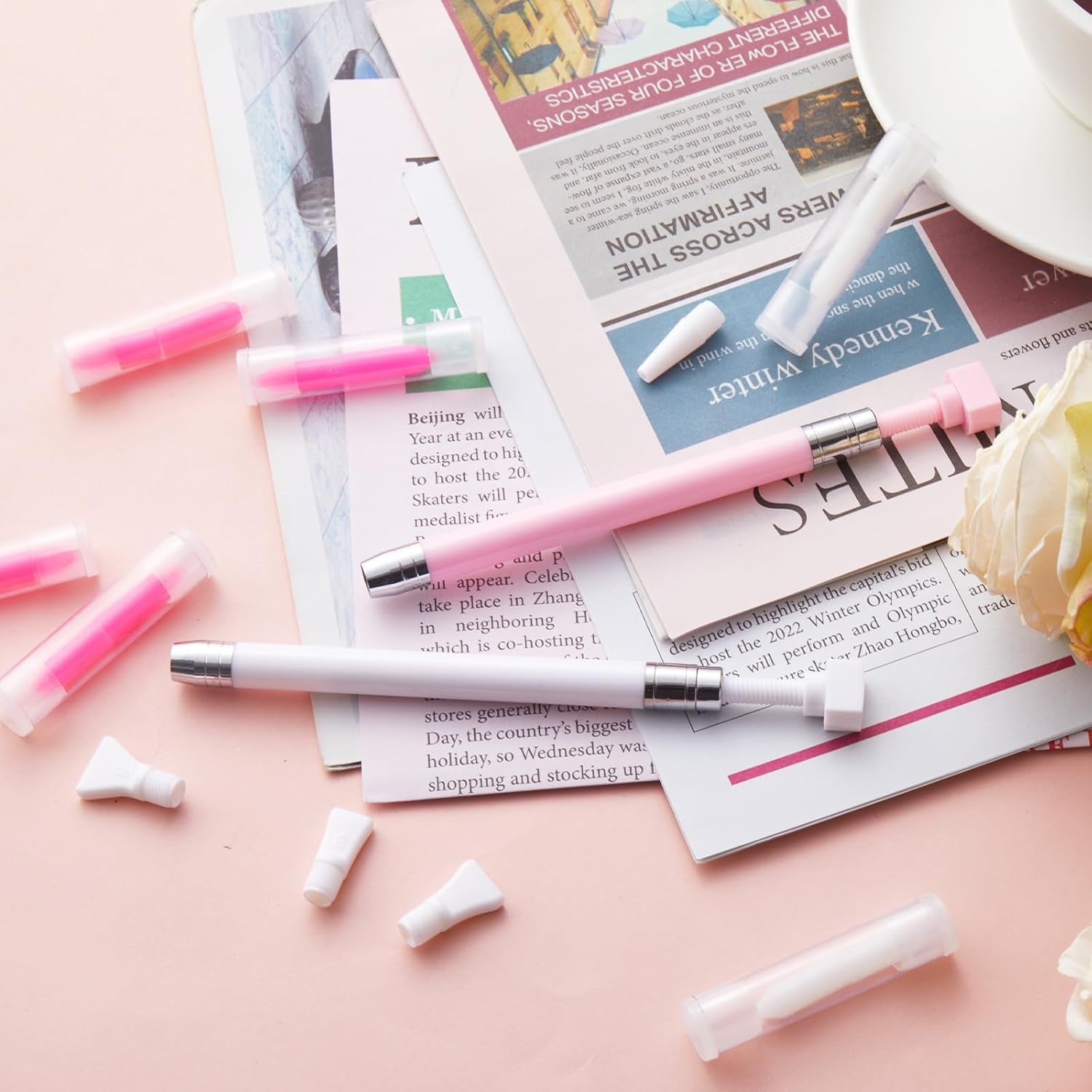 2 Pcs Diamond Painting Pen with 40 Pcs Diamond Painting Wax Diamond Painting Pen Replacement Wax Glue Diamond Art Accessories Tool Quickly Pick up Beads Gems for DIY Painting (Multiple Heads)