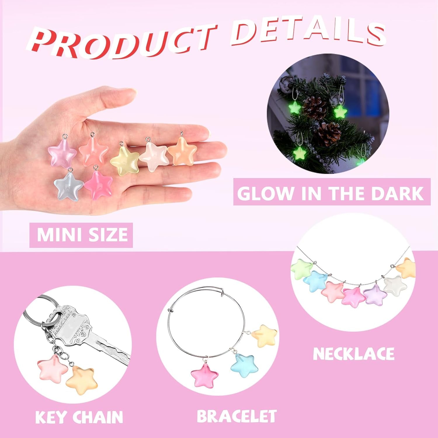 Glow in the Dark Star Charms Luminous Resin Star Pendants Charms Bulk Star Pendant Bead Pendants for Jewelry Making, 7 Colors