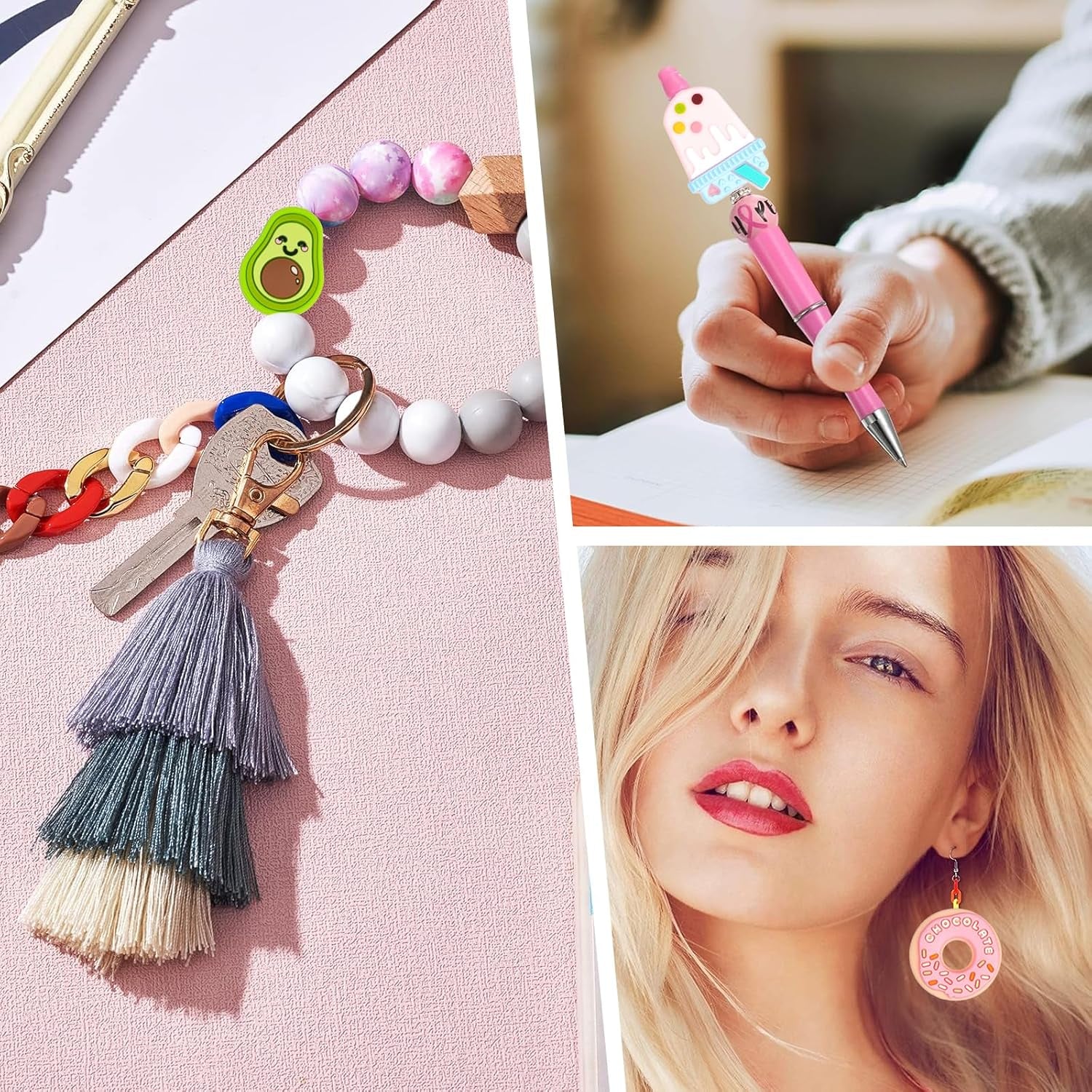Silicone Focal Beads for Pens Characters Silicone Accessory Kit 18 Pcs Colorful round Silicone Beads for Keychain Making Bracelet Necklace Handmade Crafts (Food)