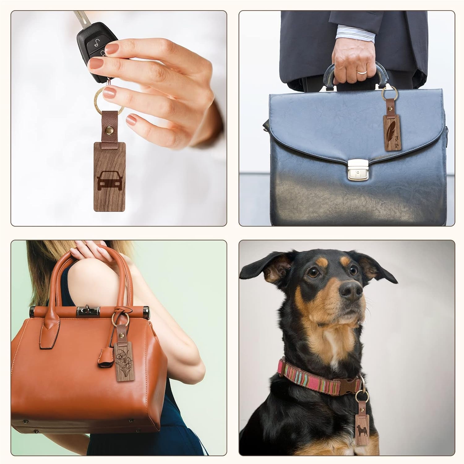 25 Pieces Leather Wood Keychain Blank, Wooden Keychain Blanks with Leather Strap, Unfinished Wooden Keychains for Laser Engraving, DIY Various Key Tags, Wood Crafts Gift