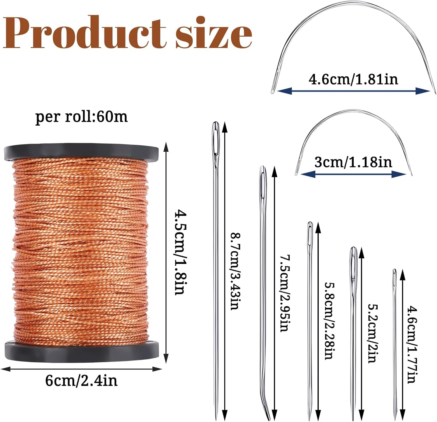 Upholstery Sewing Thread Kit,3 Rolls Upholstery Thread Heavy Duty Nylon Thread with 7 Pcs Leather Needles for Hand Sewing for Upholstery Leather Canvas Bags Sofa Furniture(3 Colors)