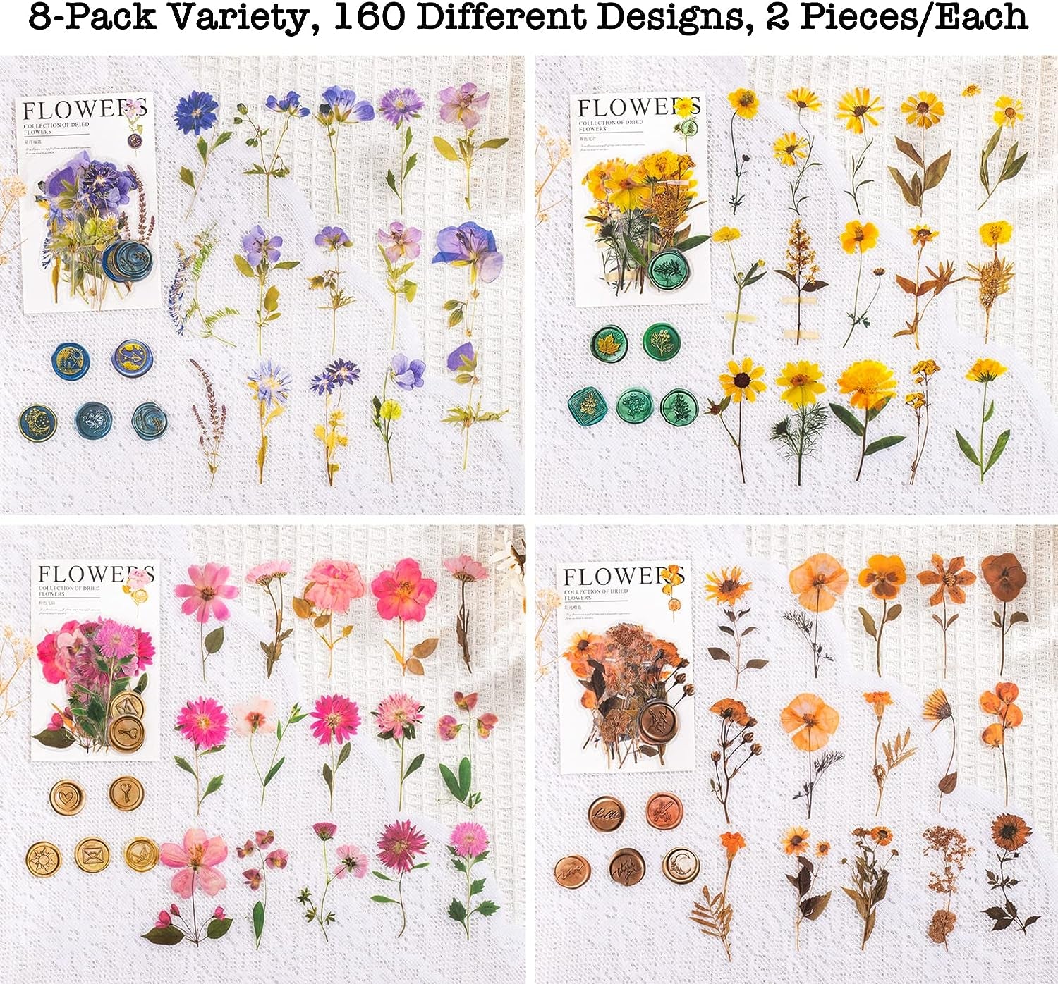 Pressed Flower Themed Stickers Set (320 Pieces) Dried Flowers Resin Stickers Decals Floral Botanical Journaling Stickers for Scrapbook Supplies Junk Journal Bullet Journal Planner Laptops