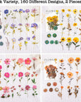 Pressed Flower Themed Stickers Set (320 Pieces) Dried Flowers Resin Stickers Decals Floral Botanical Journaling Stickers for Scrapbook Supplies Junk Journal Bullet Journal Planner Laptops