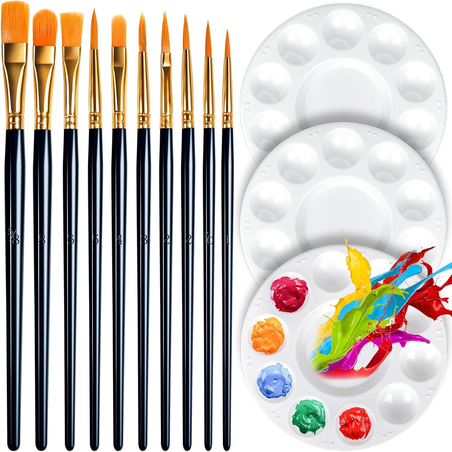 Paint Brushes & round Paint Palette Set, Paintbrushes, Synthetic Paint Brush, Brushes for Painting, Plastic Paint Tray Palettes, Paint Brushes for Acrylic Painting, Watercolor, Rock Painting