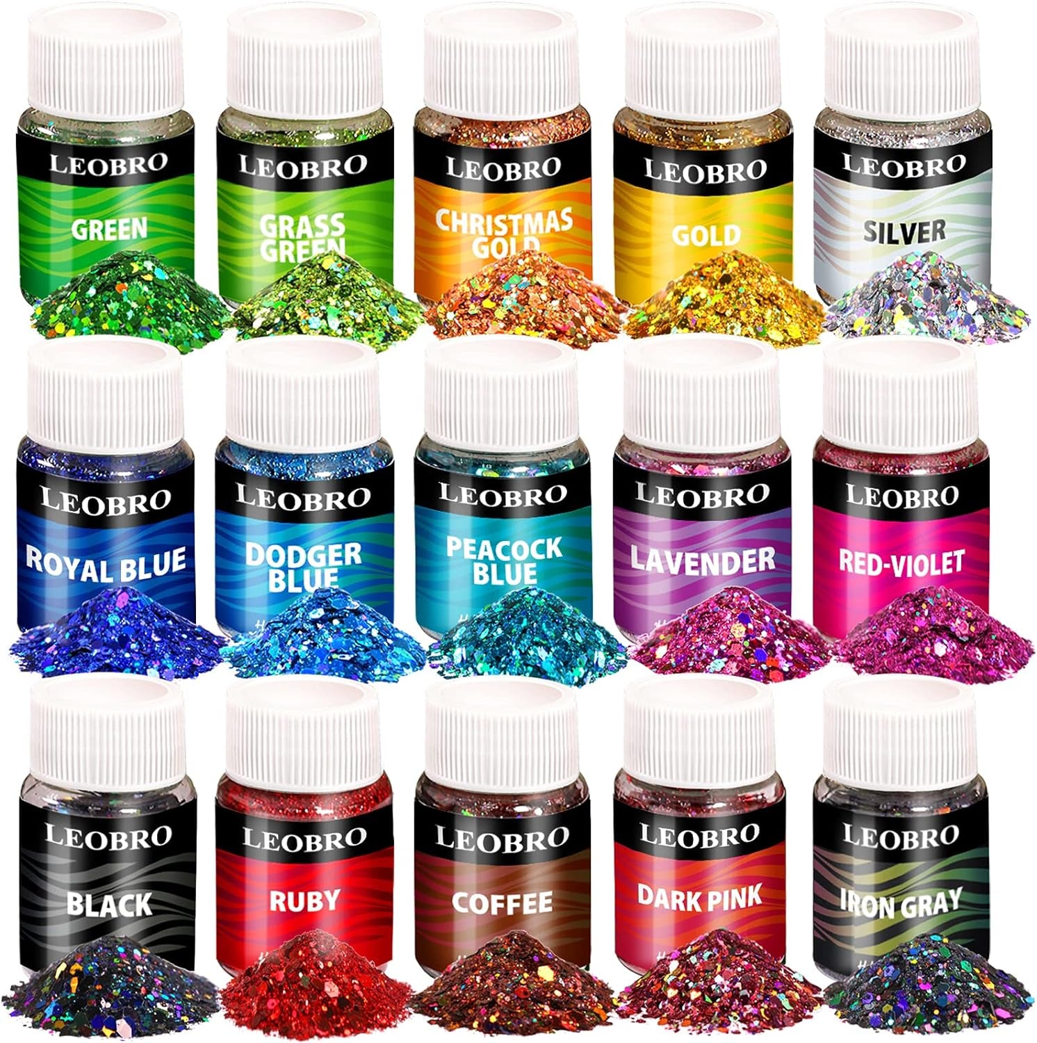 Holographic Chunky Glitter, 15 Colors Glitter, Craft Glitter for Resin, Nail Glitter, Festival Cosmetic Hair Face Body Glitter, Glitter Flakes Sequins for Epoxy Resin Tumbler DIY Arts Crafts