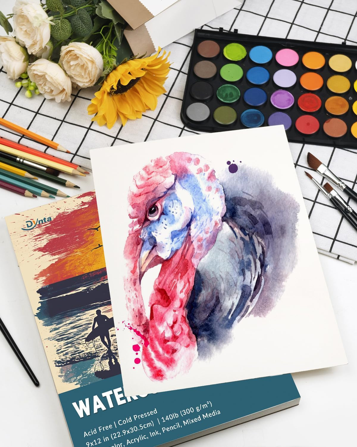 Watercolor Paper Pad 9X12 Inch, 140 Lb (300Gsm) 72 Sheets (2 Packs), Textured Painting Paper, Glued Binding - Ideal for Art, Drawing, Mixed Media, Artists, Students, Kids