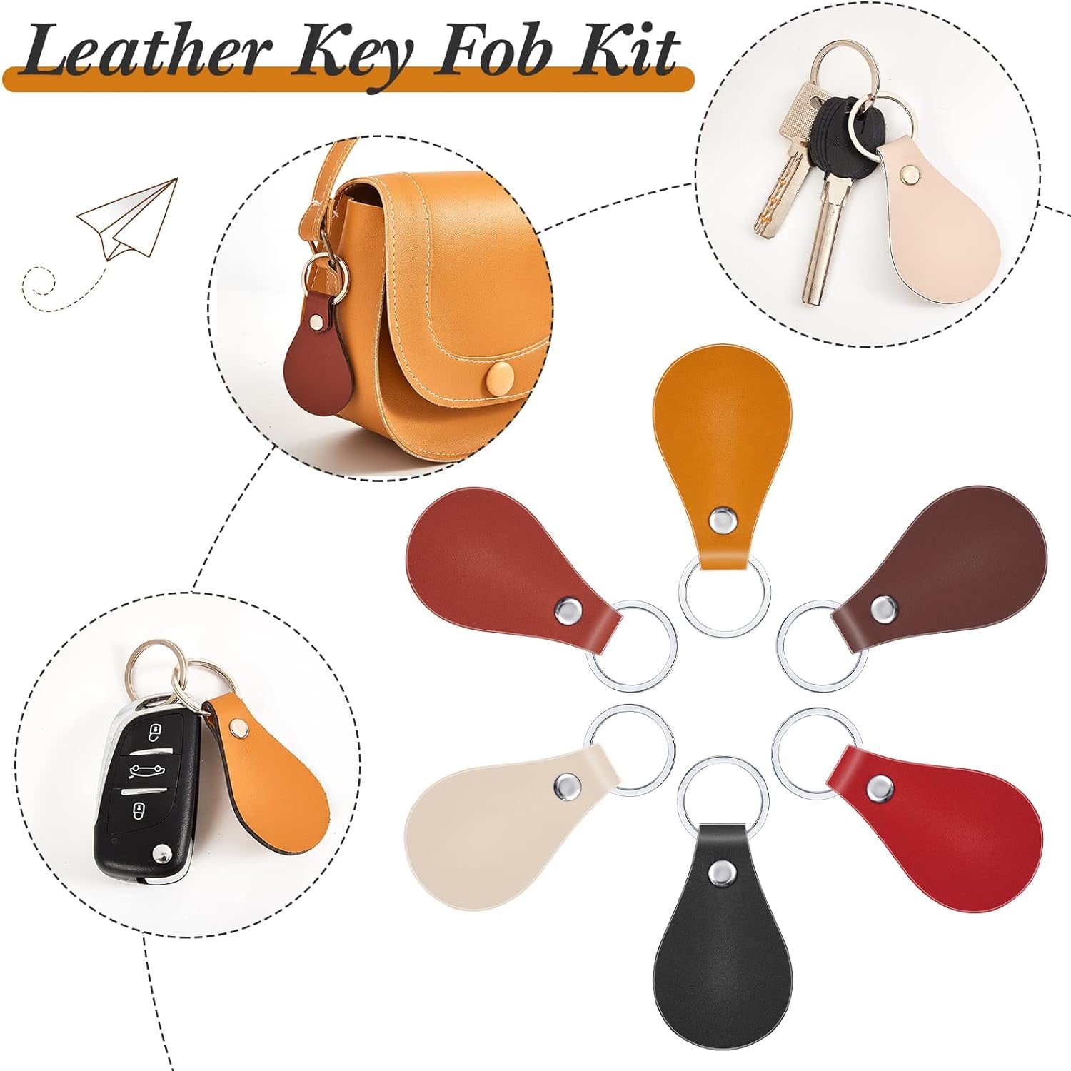 30 Pcs Leather Key Fob Kit for DIY Craft, PU Leather Key Fobs Blanks with Rivets and Key Rings for Laser Engraving Keychain Making Leather Working (Multi Colors)